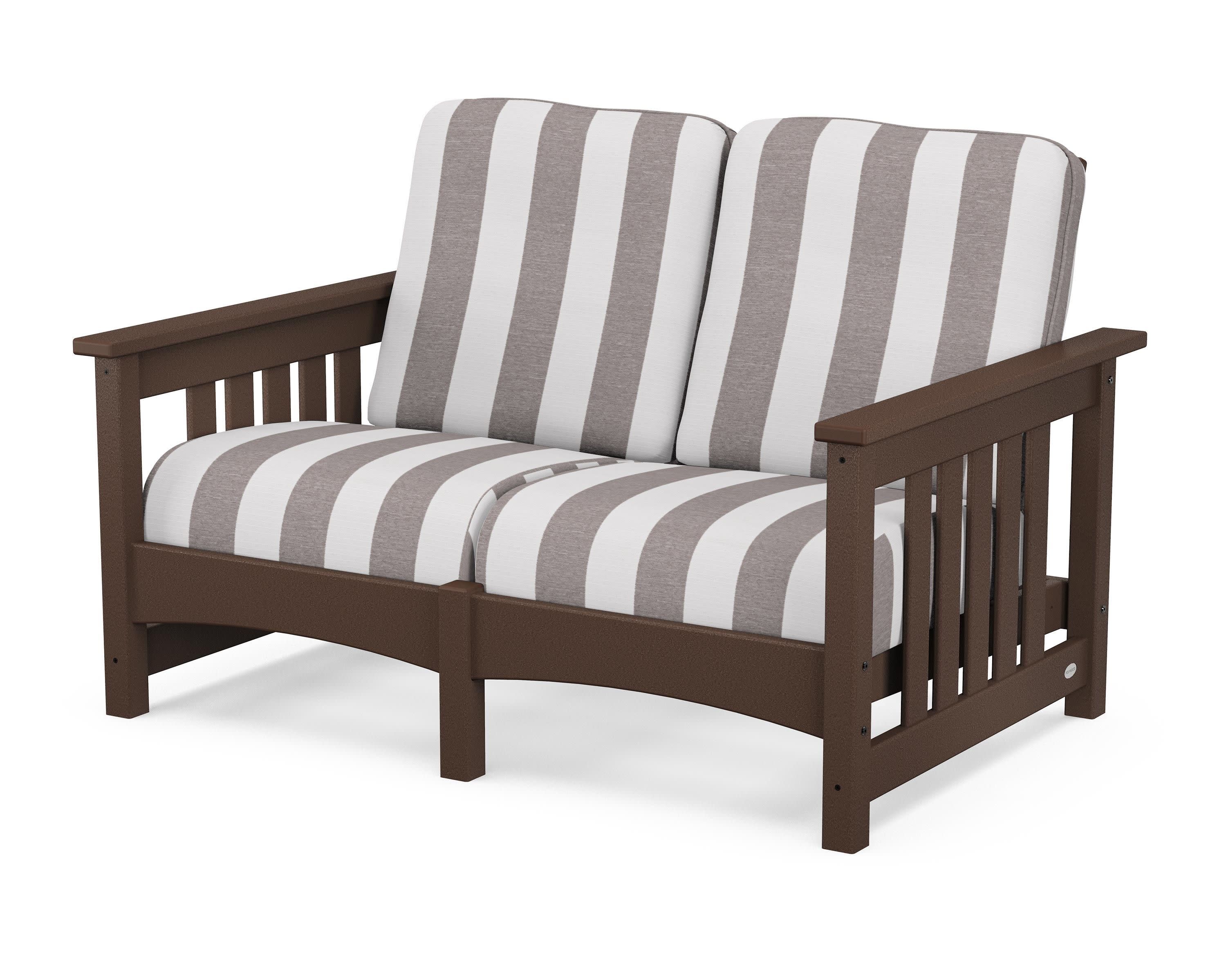 Club Mission Loveseat in Mahogany / Cabana Stripe Grey Mist