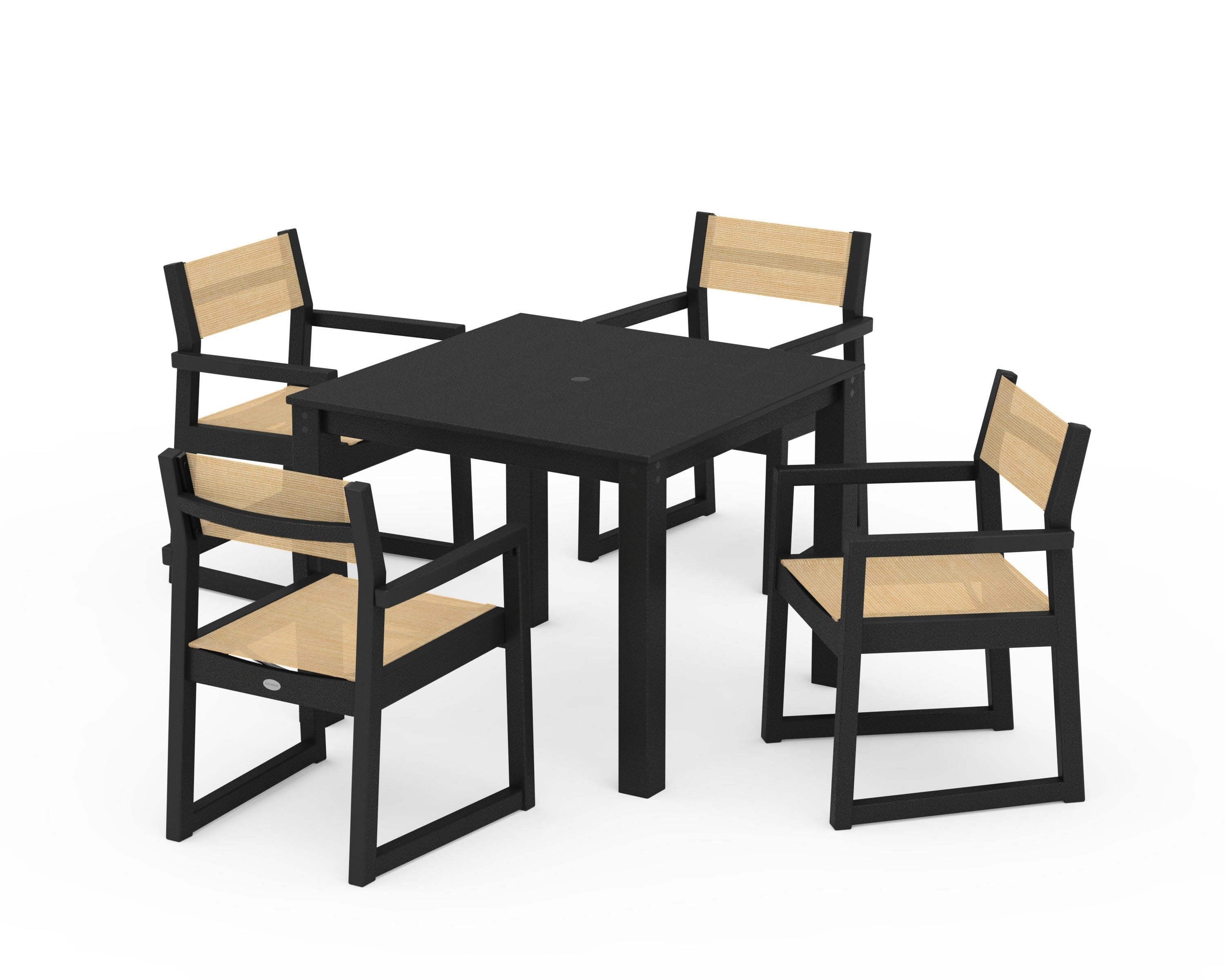 EDGE Sling Arm Chair 5-Piece Parsons Dining Set in Black / Dupioni Apricot Sling