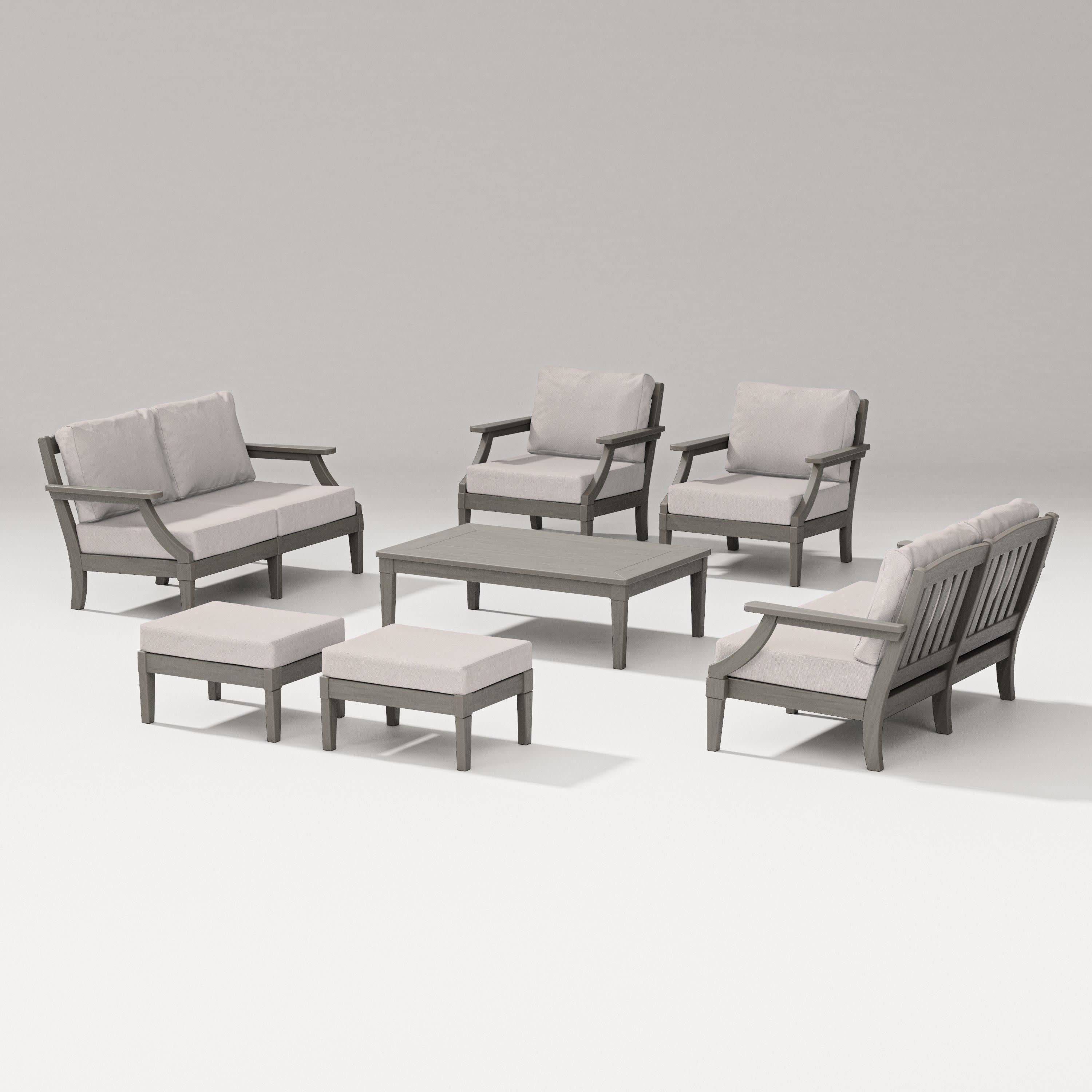 Estate 7-Piece Lounge Loveseat Set in Driftwood / Dune Burlap
