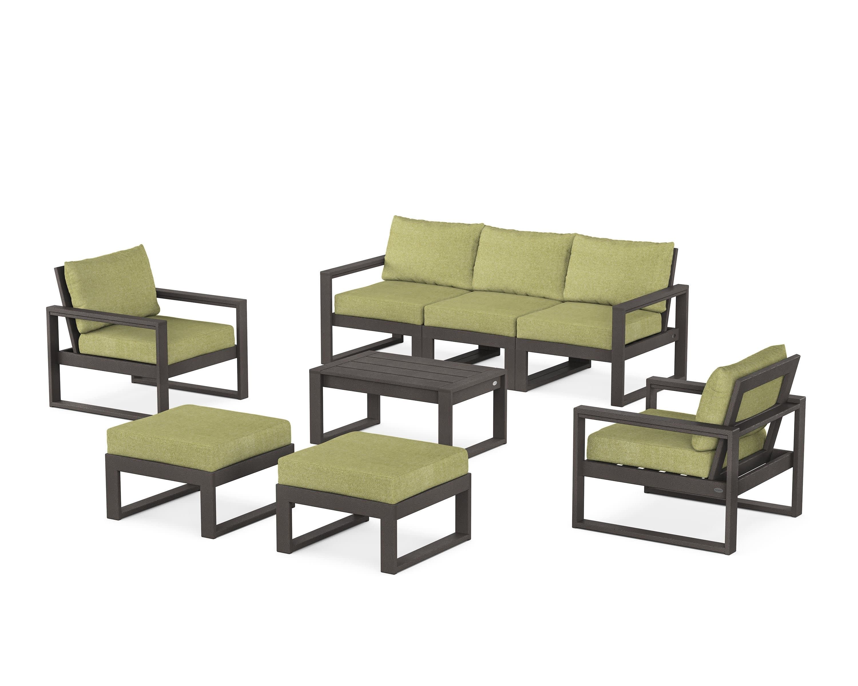 EDGE Sectional 8-Piece Lounge Sofa Set in Vintage Coffee / Chartreuse Boucle