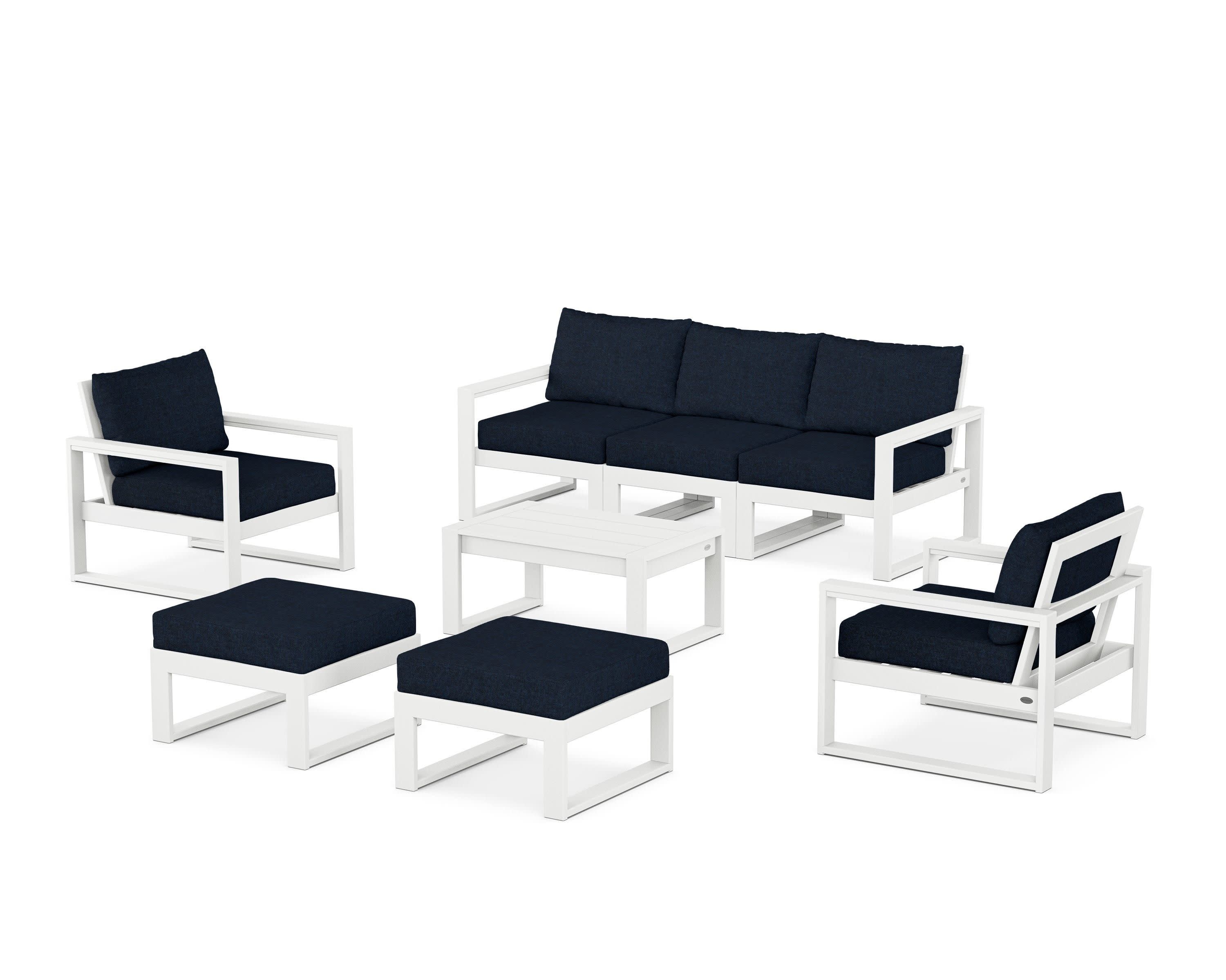 EDGE Sectional 8-Piece Lounge Sofa Set in White / Marine Indigo