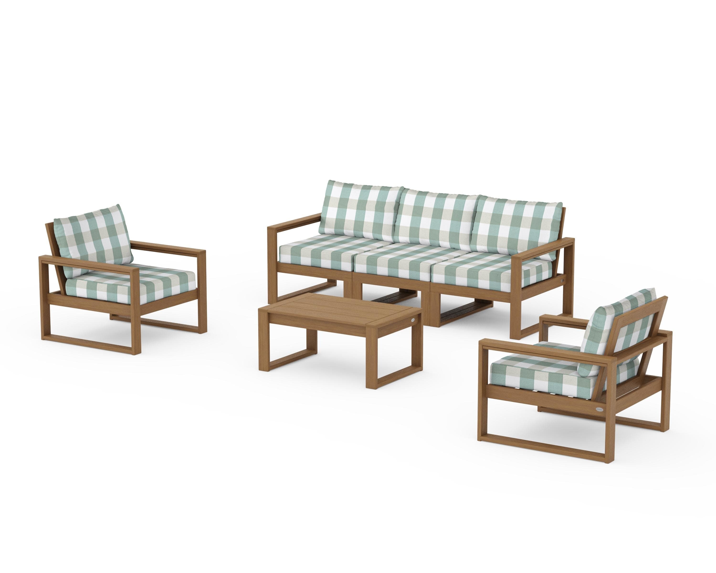 EDGE Sectional 4-Piece Deep Seating Set with Sofa in Natural / Buffalo Plaid Glacier Spa