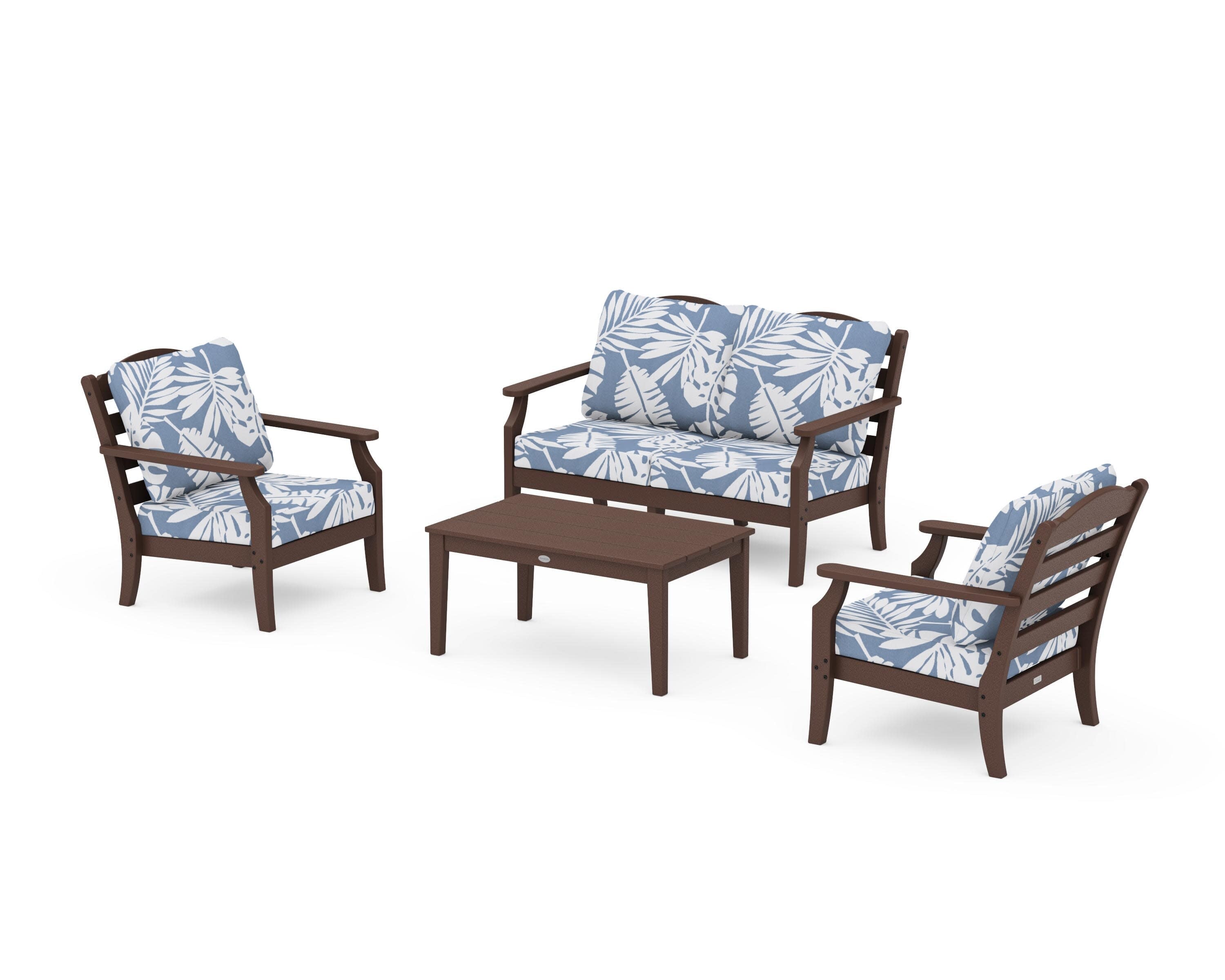 Savannah 4-Piece Deep Seating Set with Loveseat in Mahogany / Leaf Sky Blue