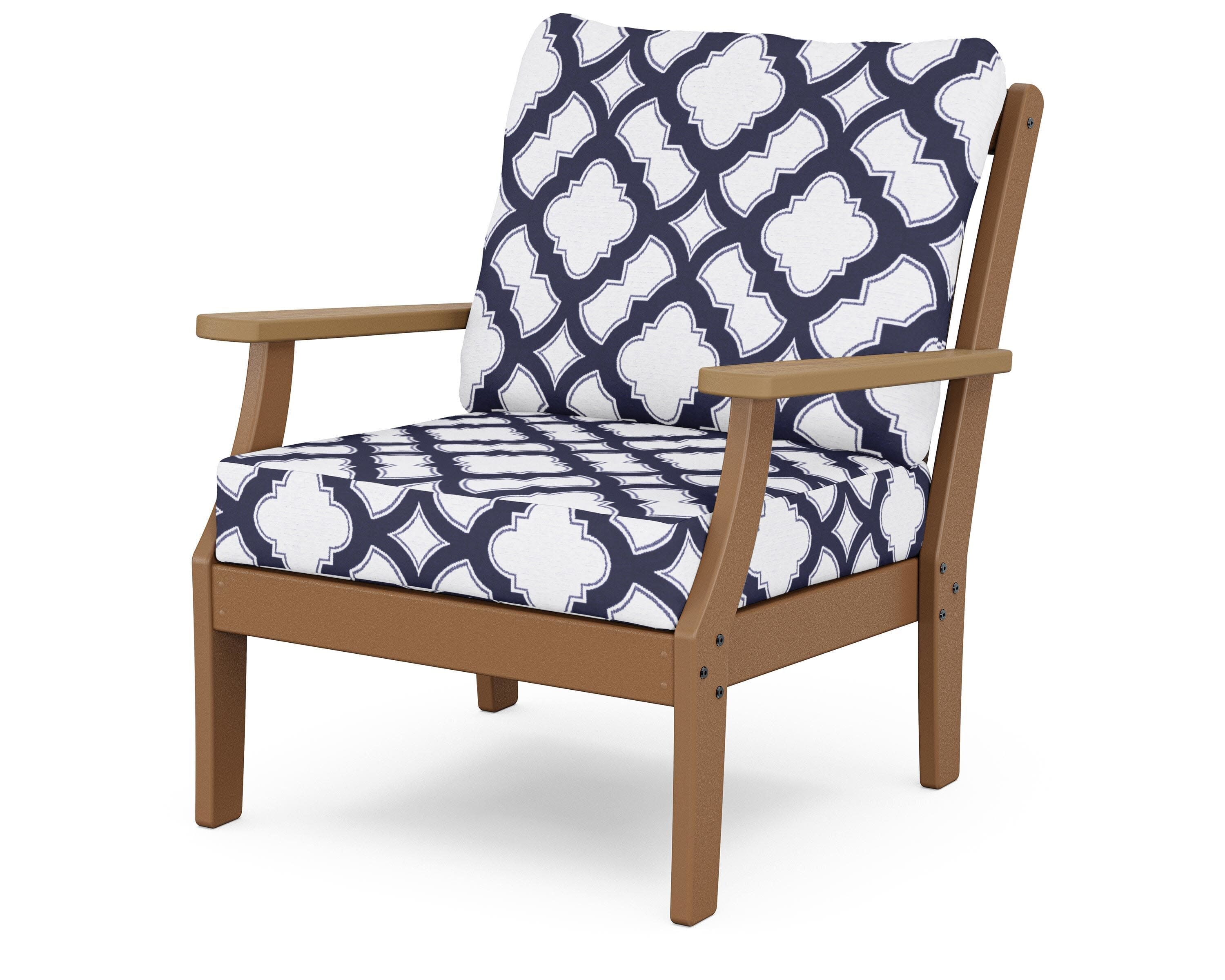 Braxton Deep Seating Chair in Teak / Natural / Trellis Navy