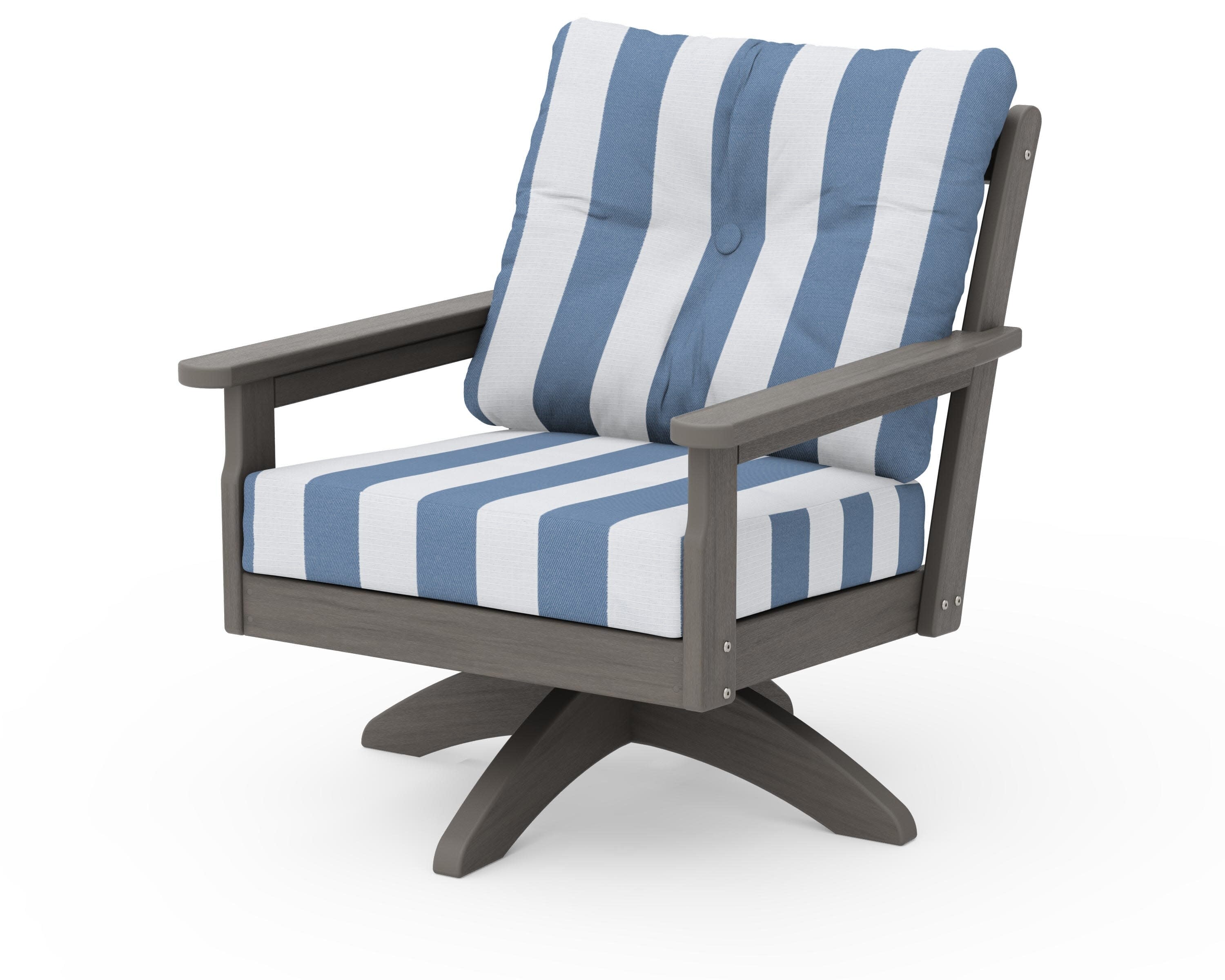 Vineyard Deep Seating Swivel Chair in Driftwood / Cabana Stripe Sky Blue