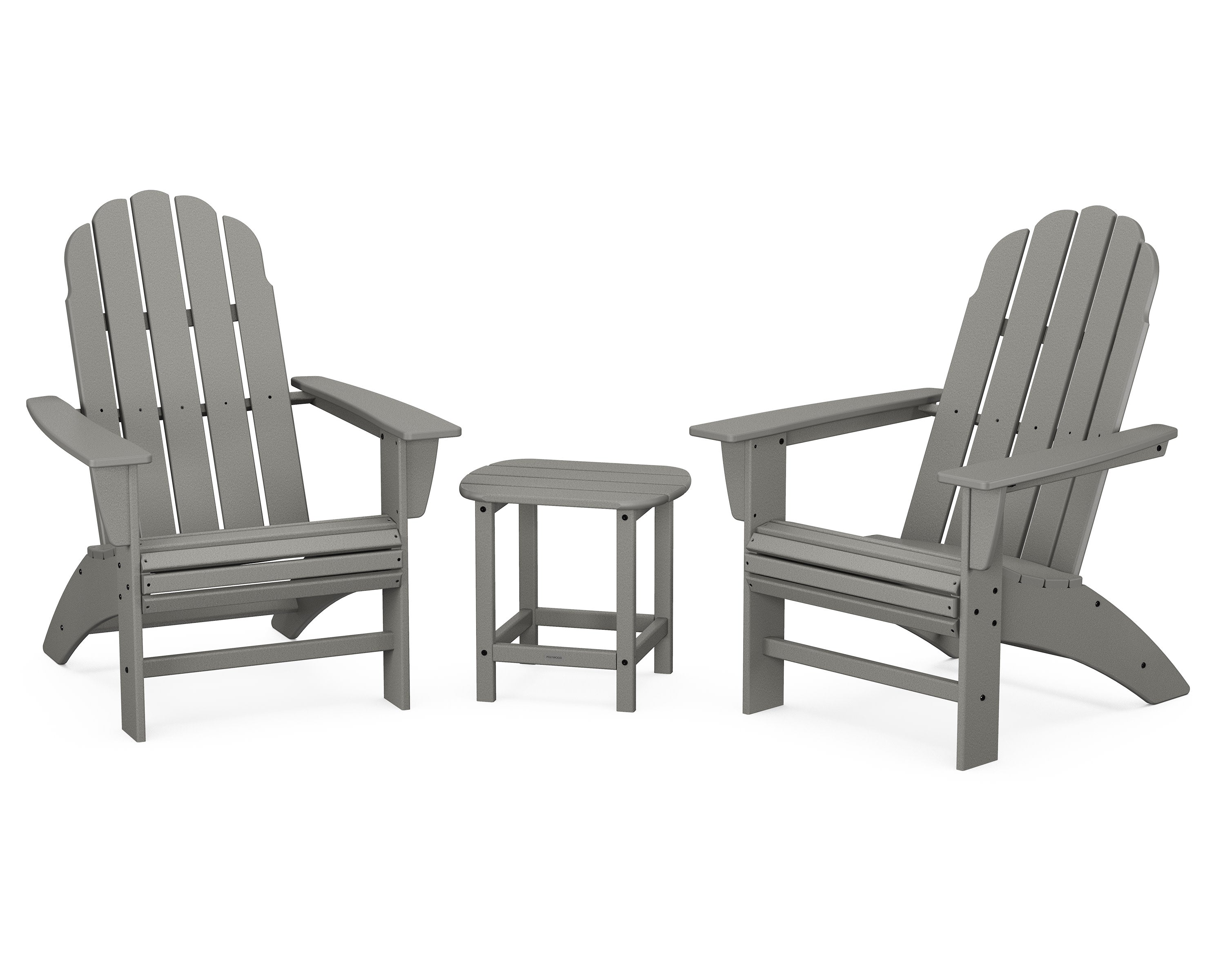 Vineyard 3-Piece Curveback Adirondack Set with South Beach 18" Side Table in Slate Grey