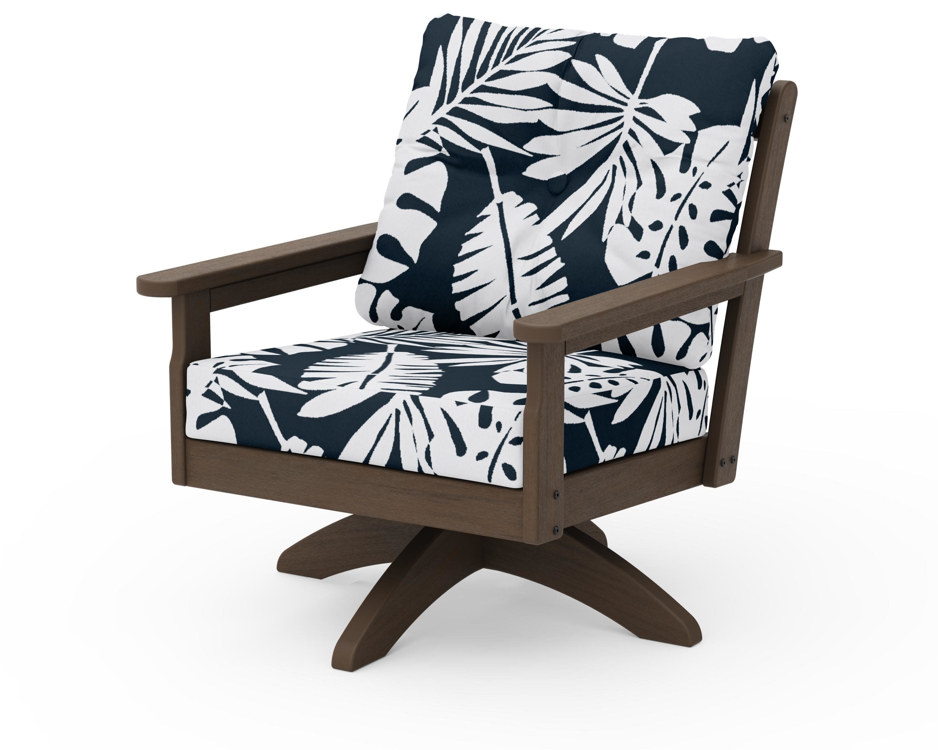Vineyard Deep Seating Swivel Chair in Kona / Leaf Marine Indigo