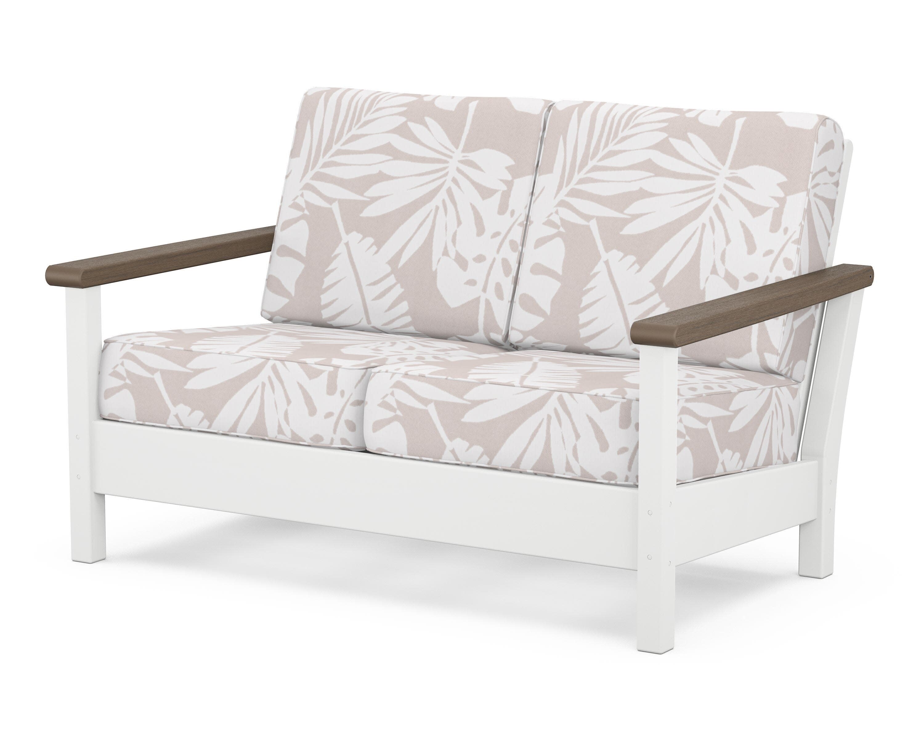 Harbour Deep Seating Loveseat in White / Kona / Leaf Dune Burlap