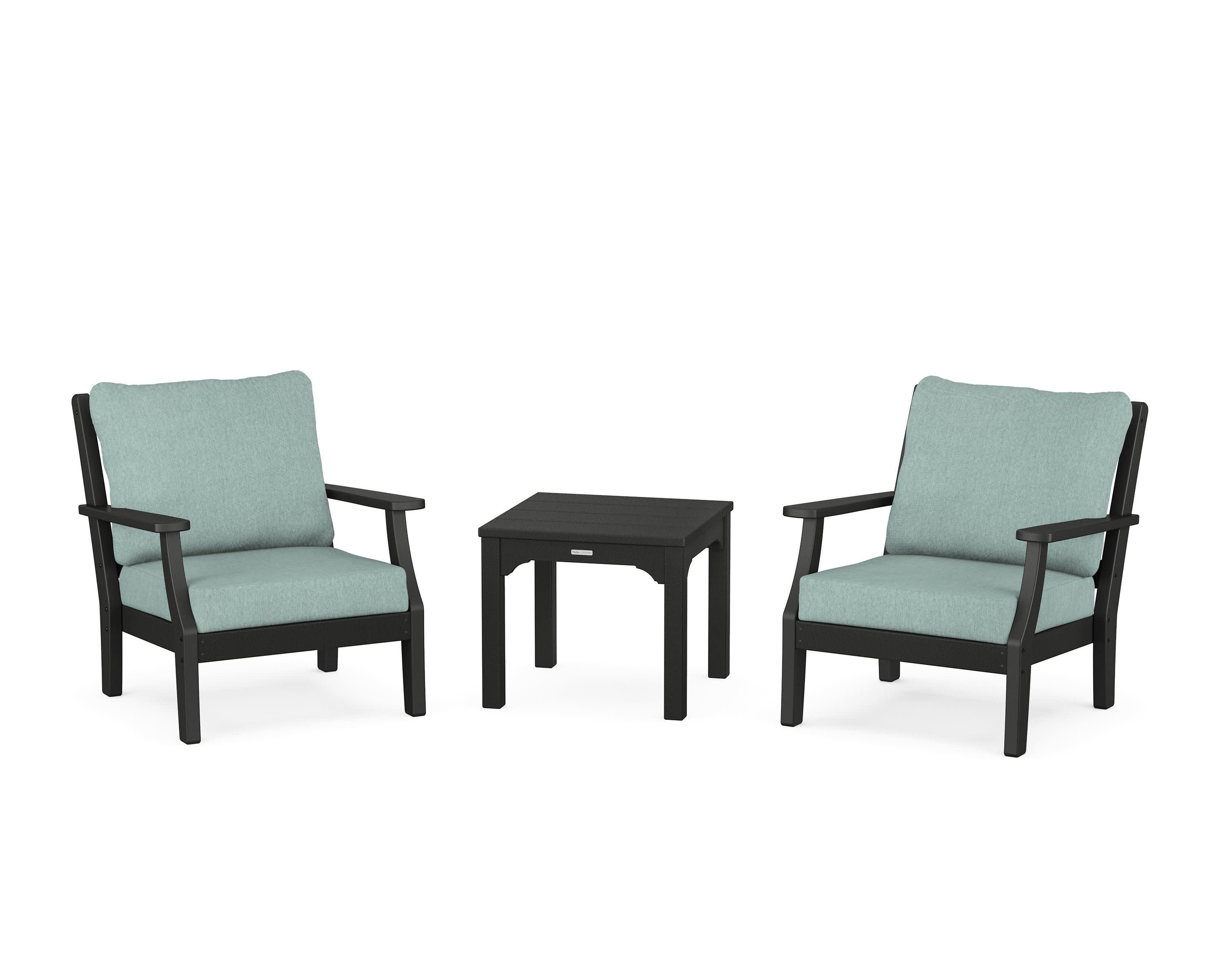 Chinoiserie 3-Piece Deep Seating Set in Black / Glacier Spa