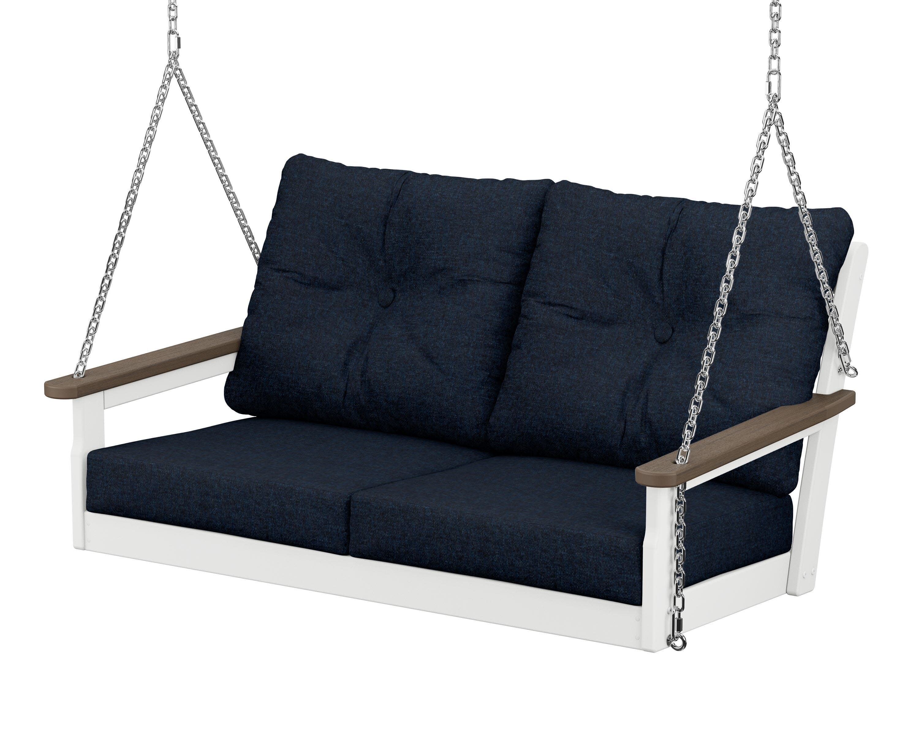 Vineyard Deep Seating Swing in White / Kona / Marine Indigo