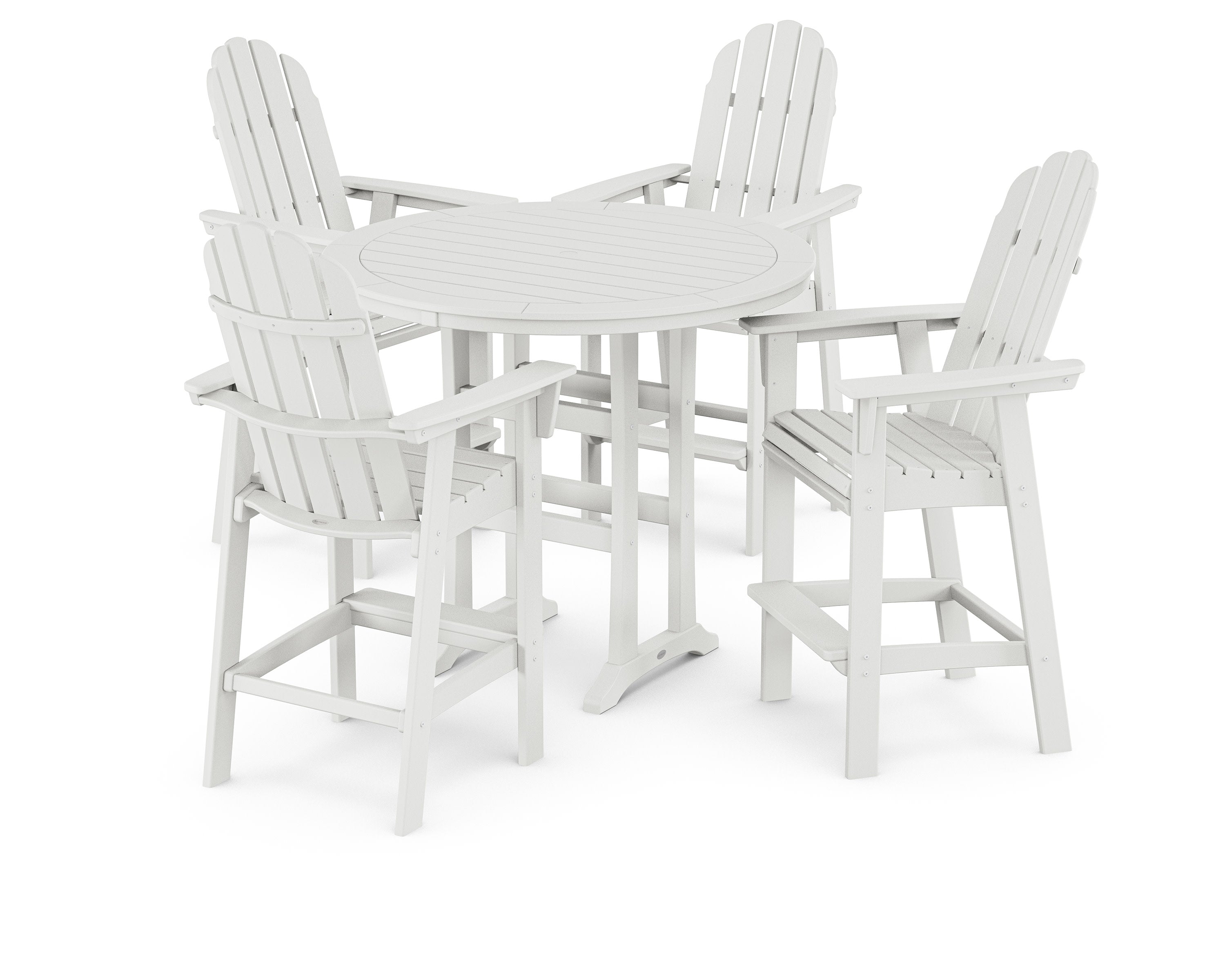 Vineyard Curveback Adirondack 5-Piece Nautical Trestle Bar Set in White