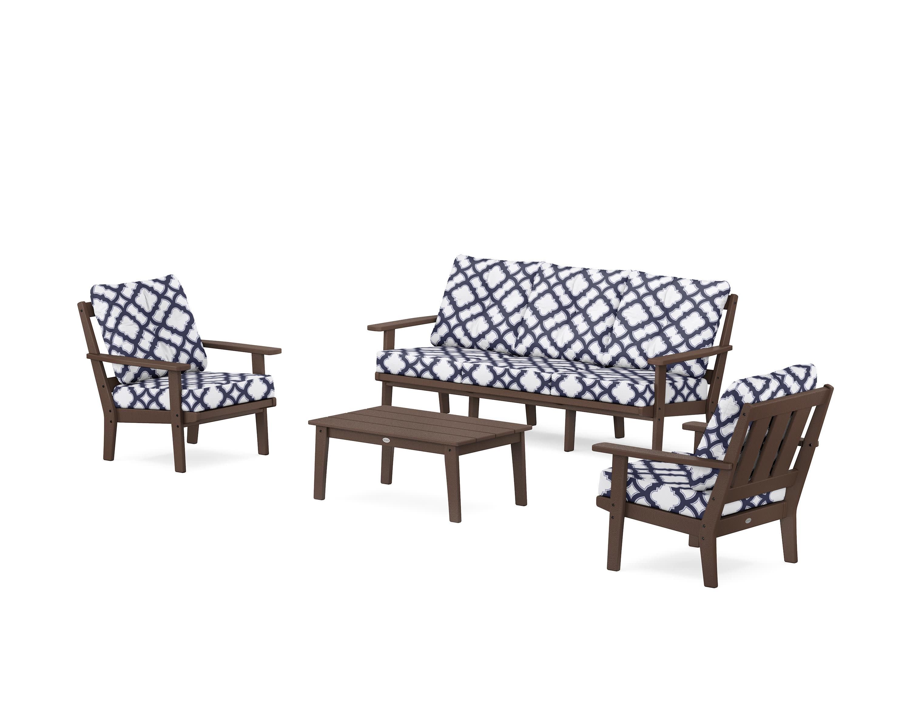 Oxford 4-Piece Deep Seating Set with Sofa in Mahogany / Trellis Navy