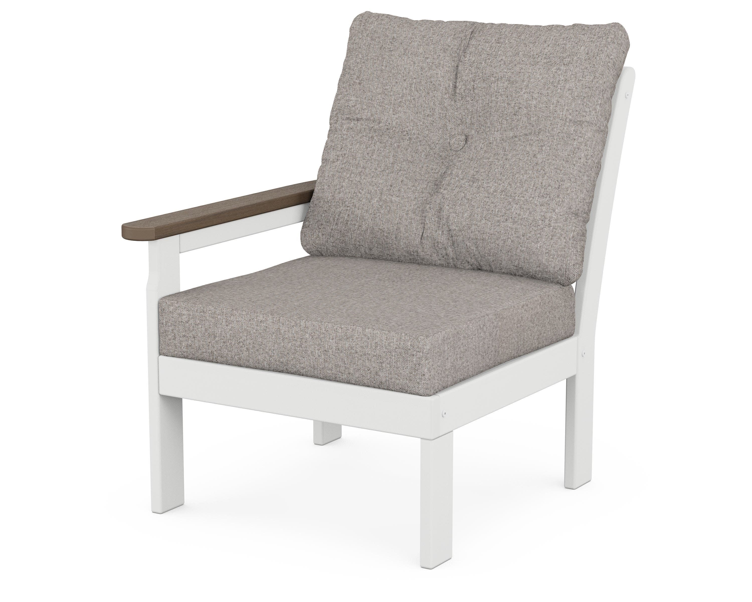 Vineyard Modular Left Arm Chair in White / Kona / Weathered Tweed