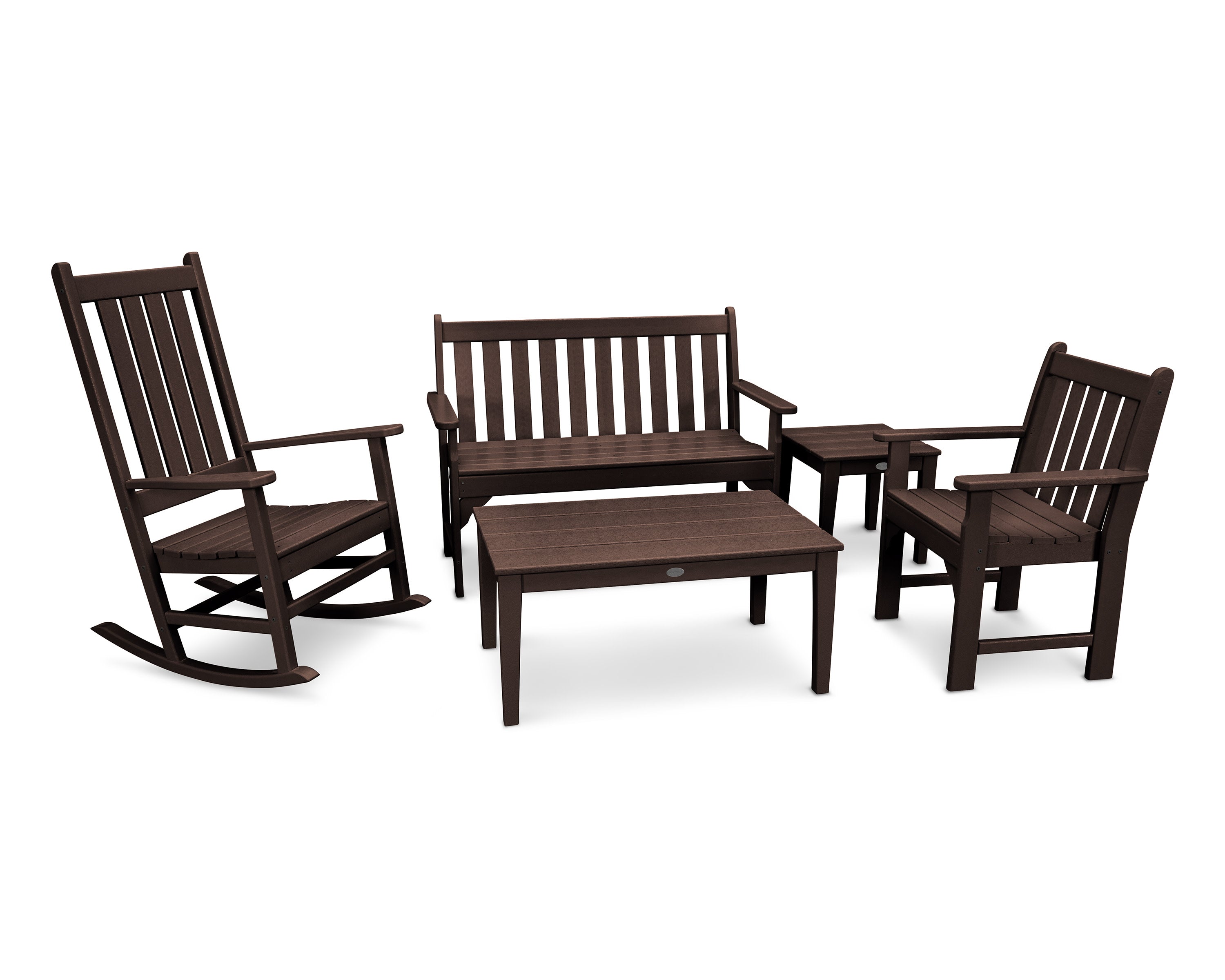 Vineyard 5-Piece Bench & Rocking Chair Set in Mahogany