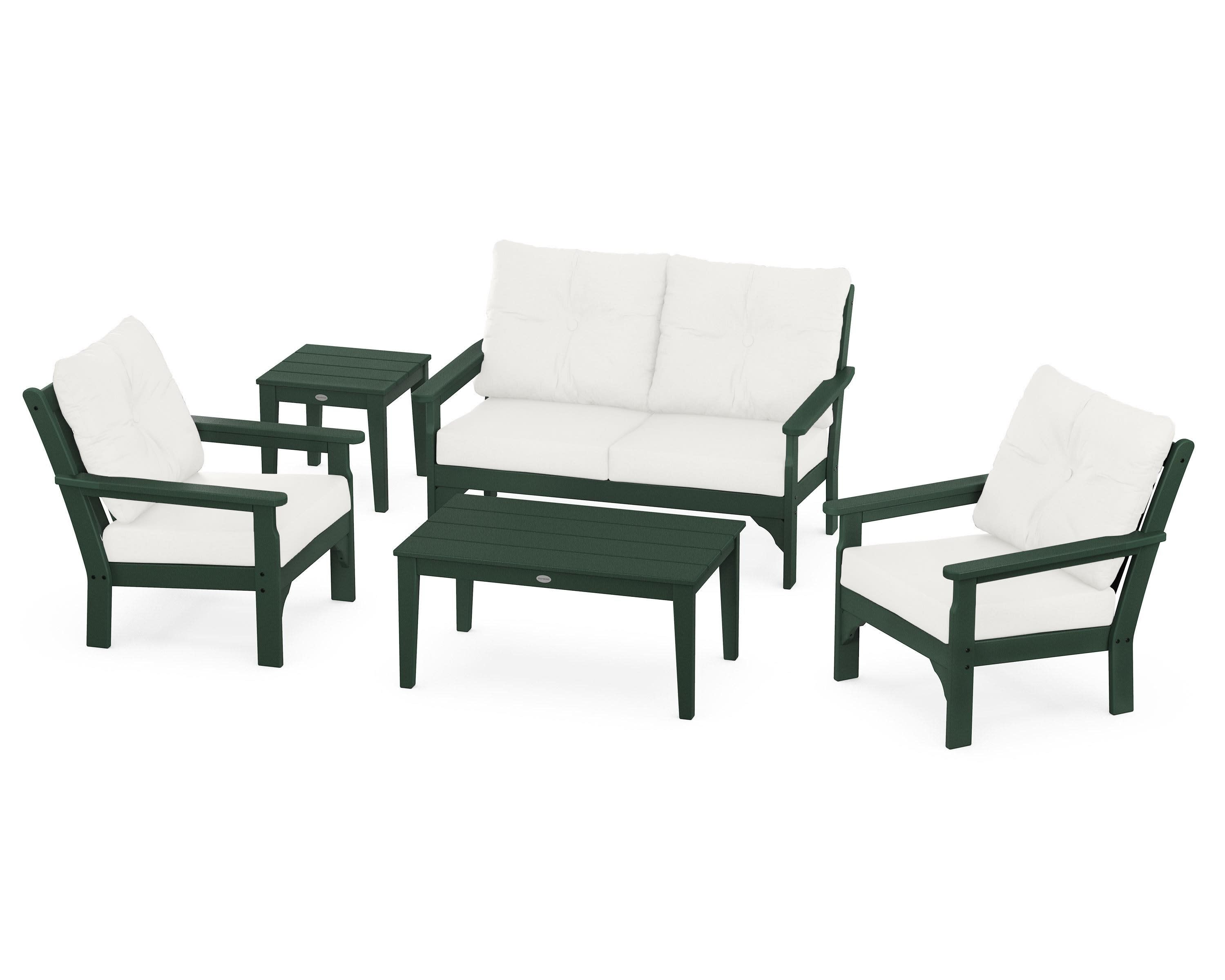 Vineyard 5-Piece Deep Seating Set in Green / Natural Linen