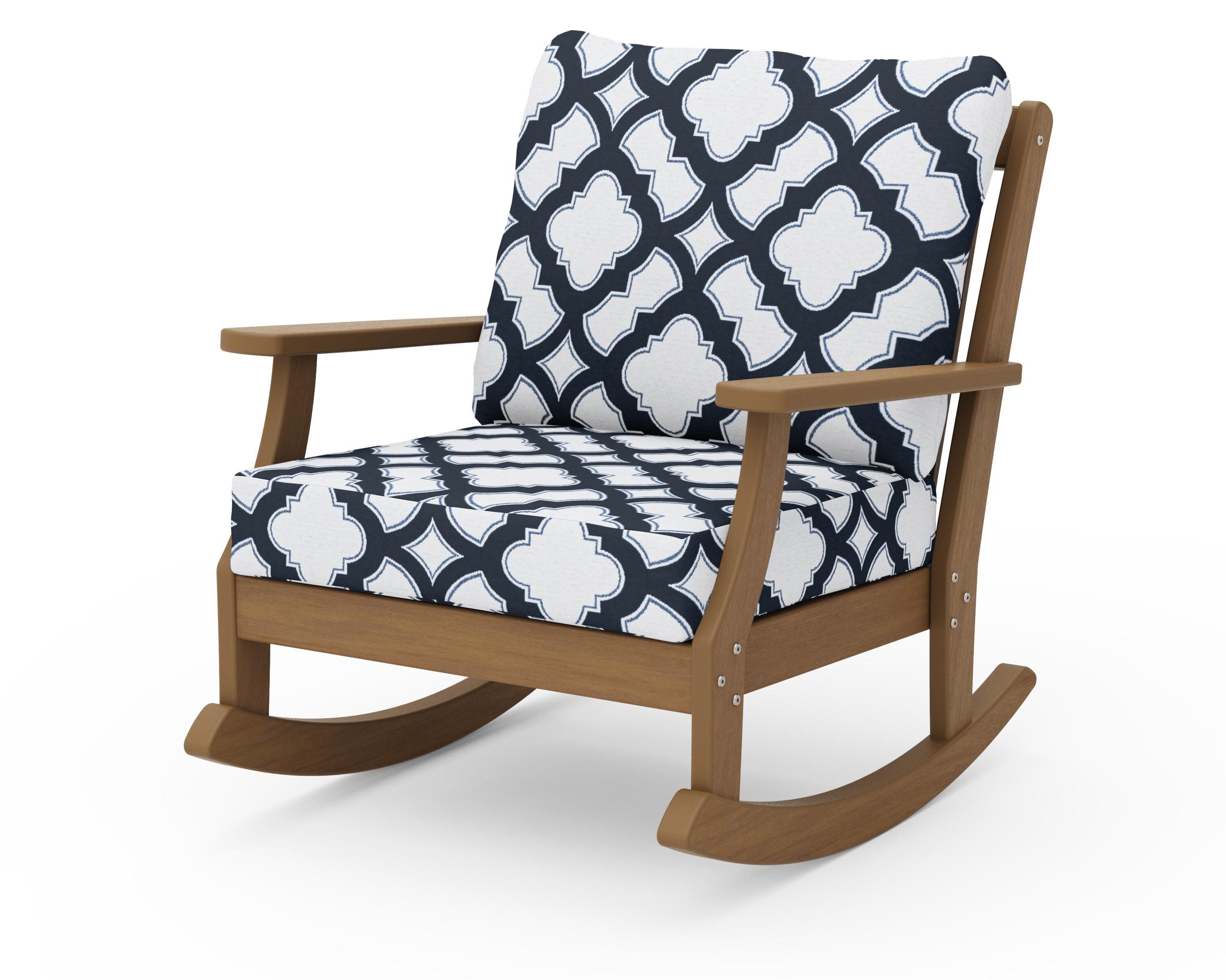 Braxton Deep Seating Rocking Chair in Natural / Trellis Marine Indigo