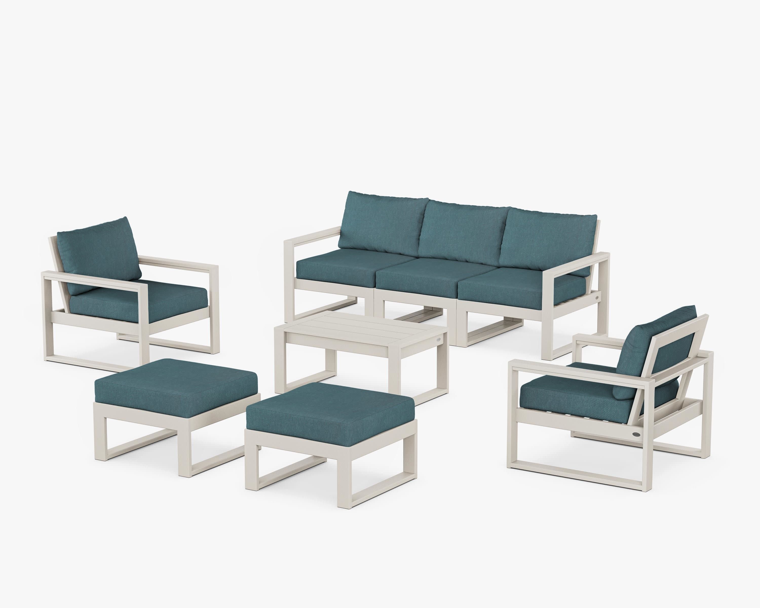 EDGE Sectional 8-Piece Lounge Sofa Set in Sand / Ocean Teal