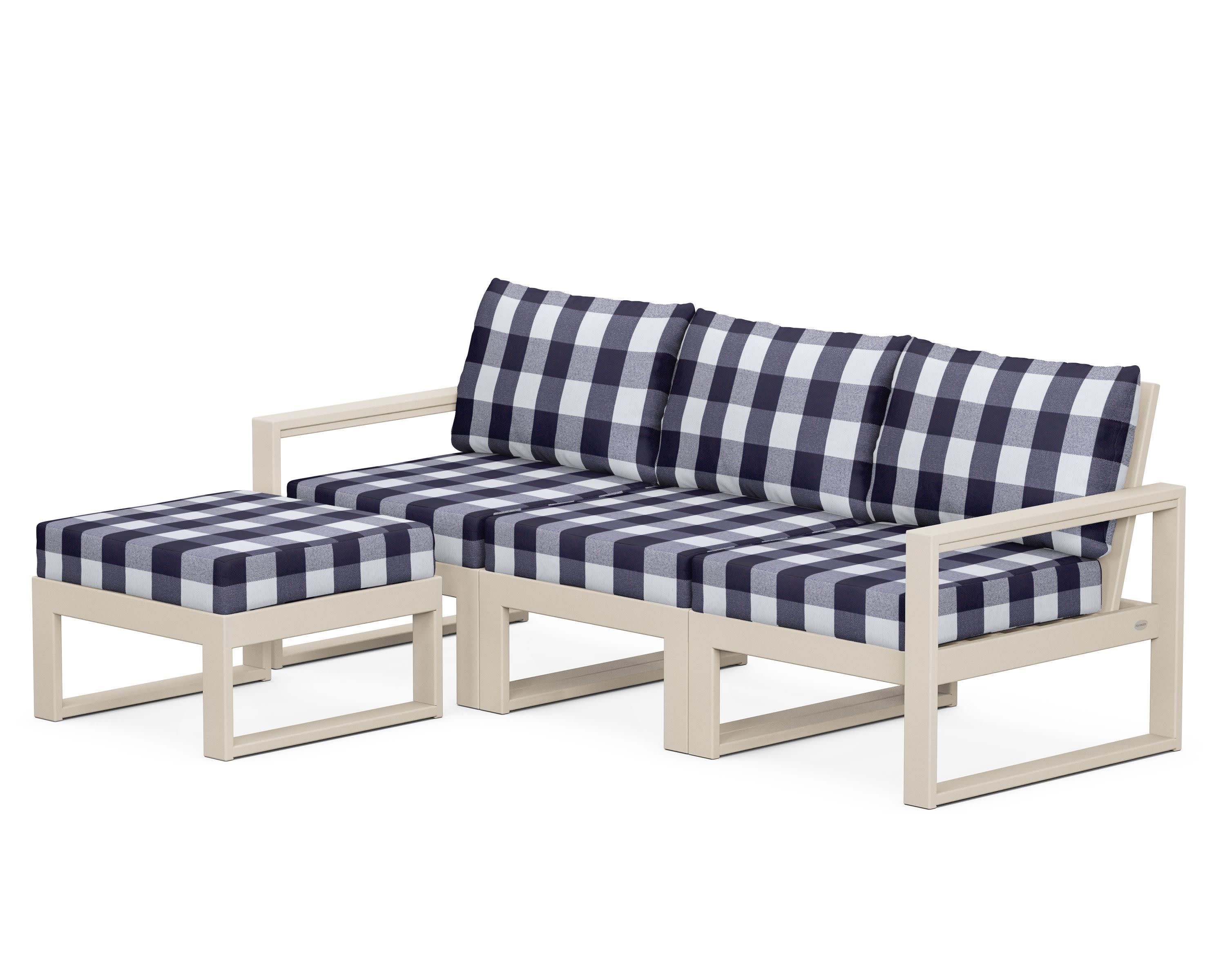 EDGE 4-Piece Modular Deep Seating Set with Ottoman in Sand / Buffalo Plaid Navy