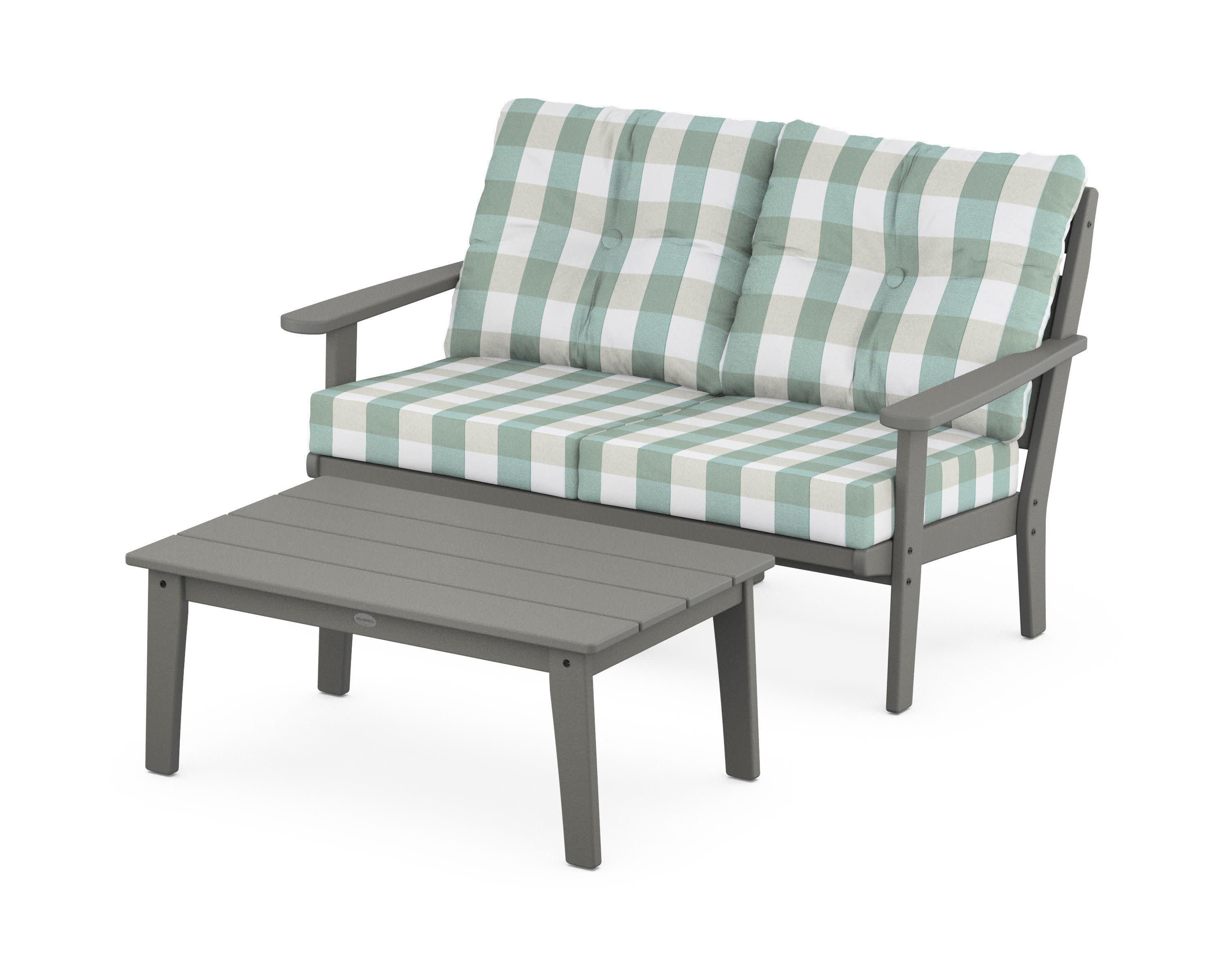 Lakeside 2-Piece Lounge Loveseat Set in Slate Grey / Buffalo Plaid Glacier Spa