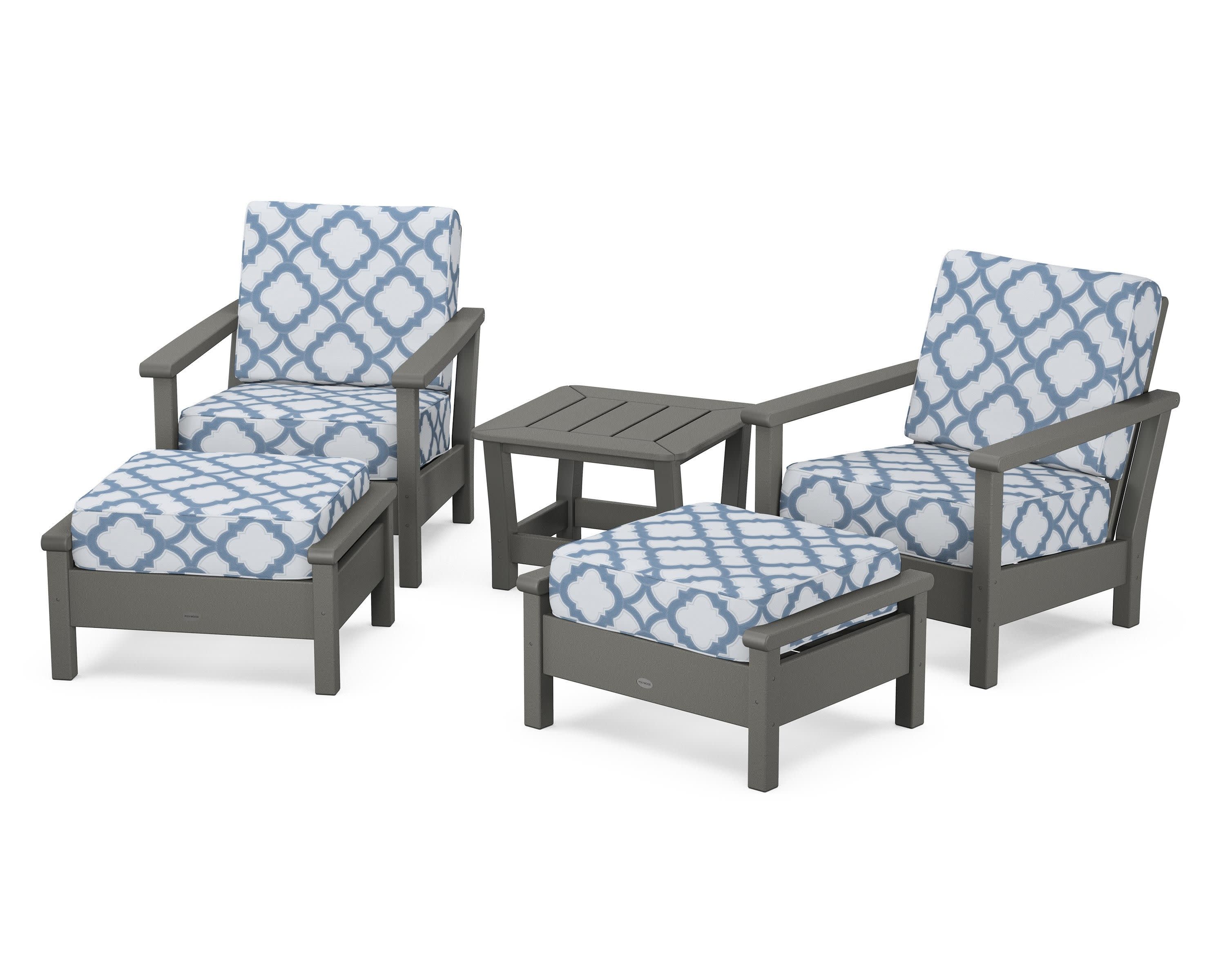 Harbour 5-Piece Deep Seating Chair Set in Slate Grey / Trellis Sky Blue