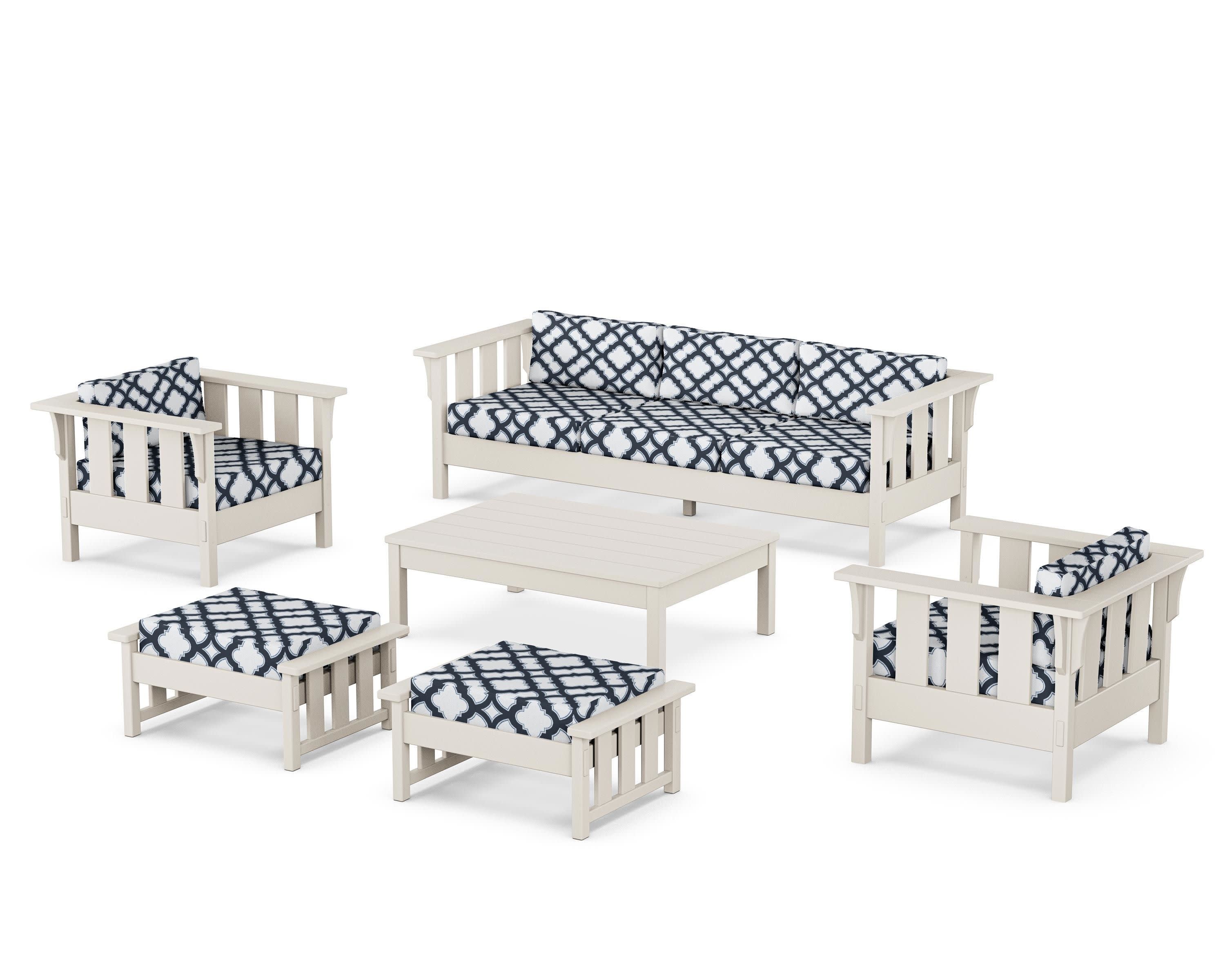 Acadia 6-Piece Lounge Sofa Set in Sand / Trellis Marine Indigo