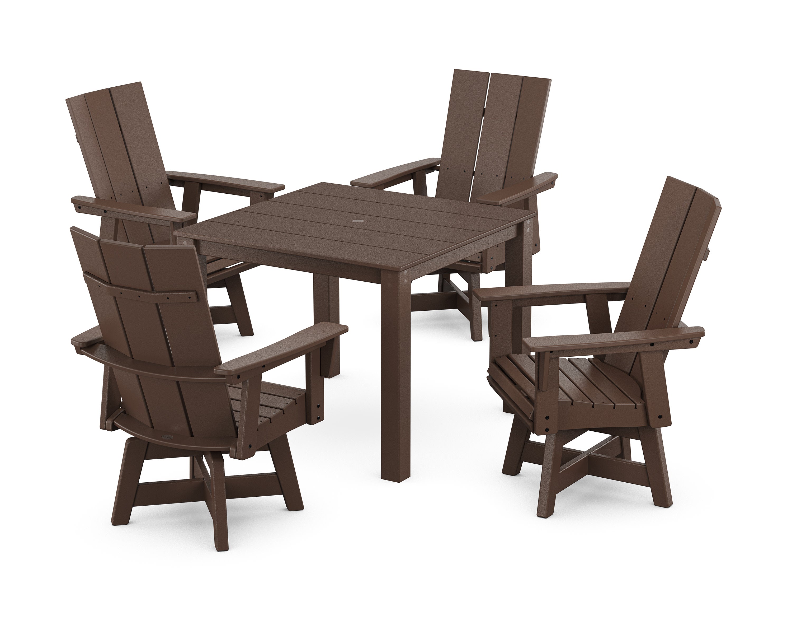 Modern Curveback Adirondack 5-Piece Parsons Swivel Dining Set in Mahogany