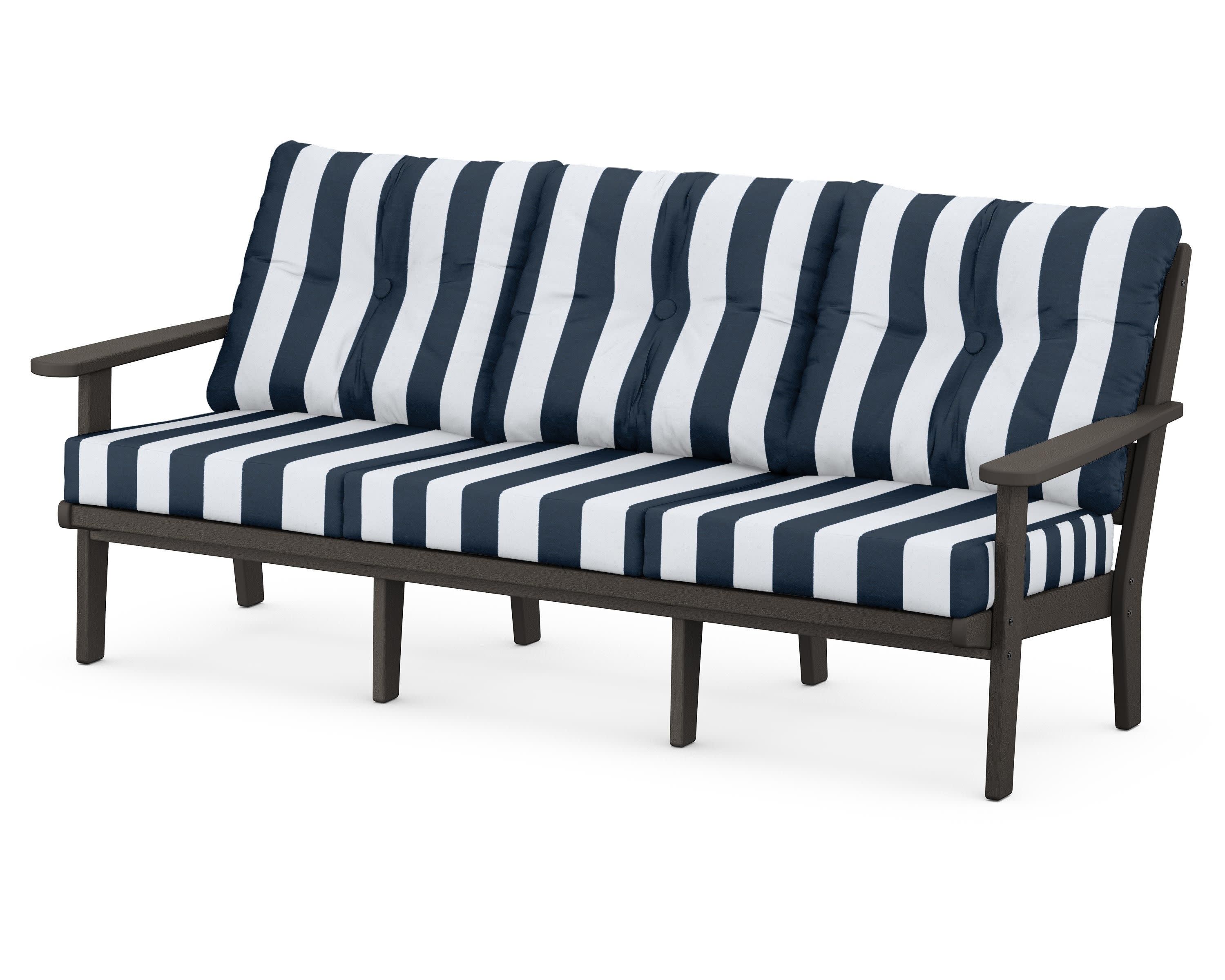 Lakeside Deep Seating Sofa in Vintage Coffee / Cabana Stripe Marine Indigo