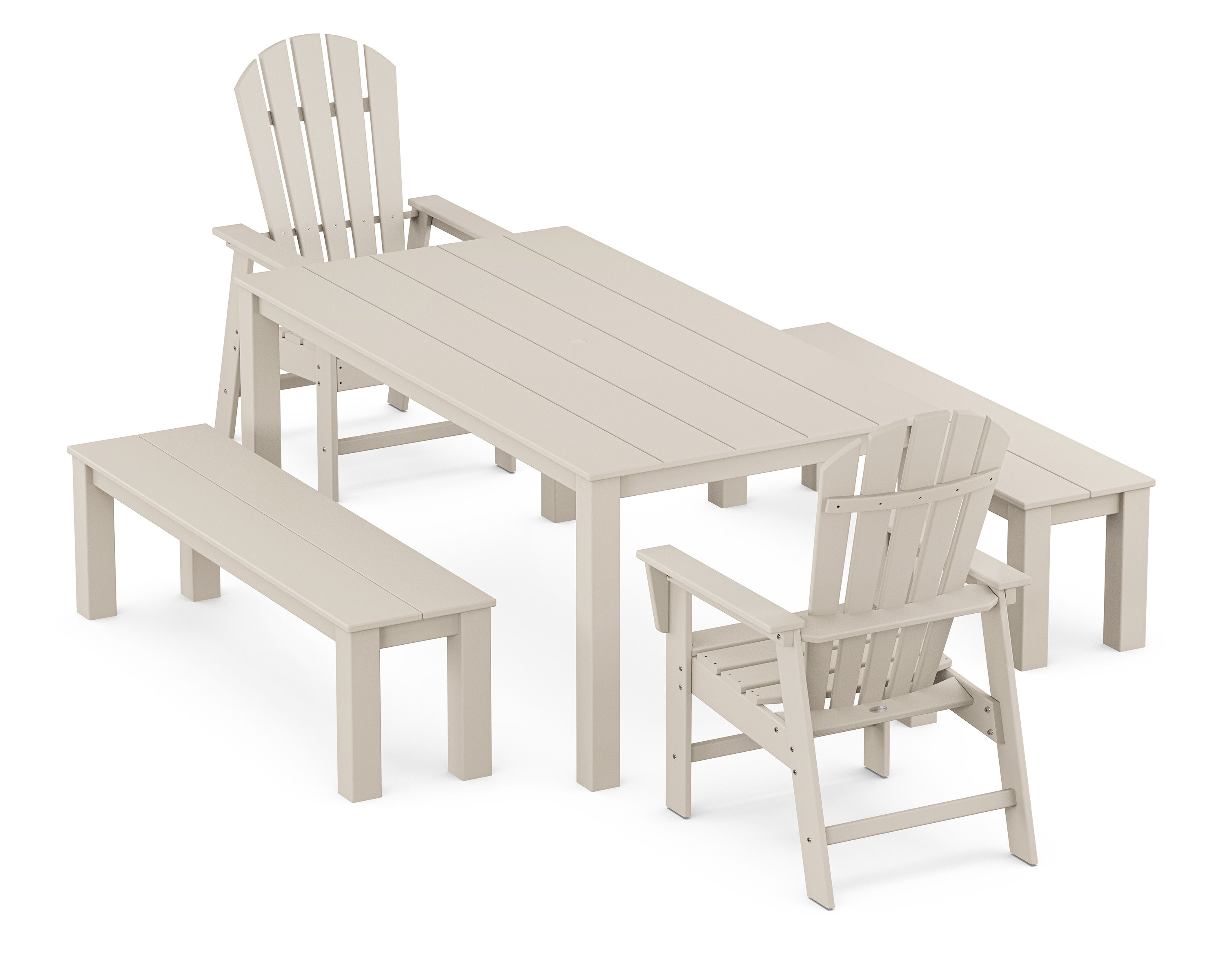 South Beach 5-Piece Parsons Dining Set with Benches in Sand