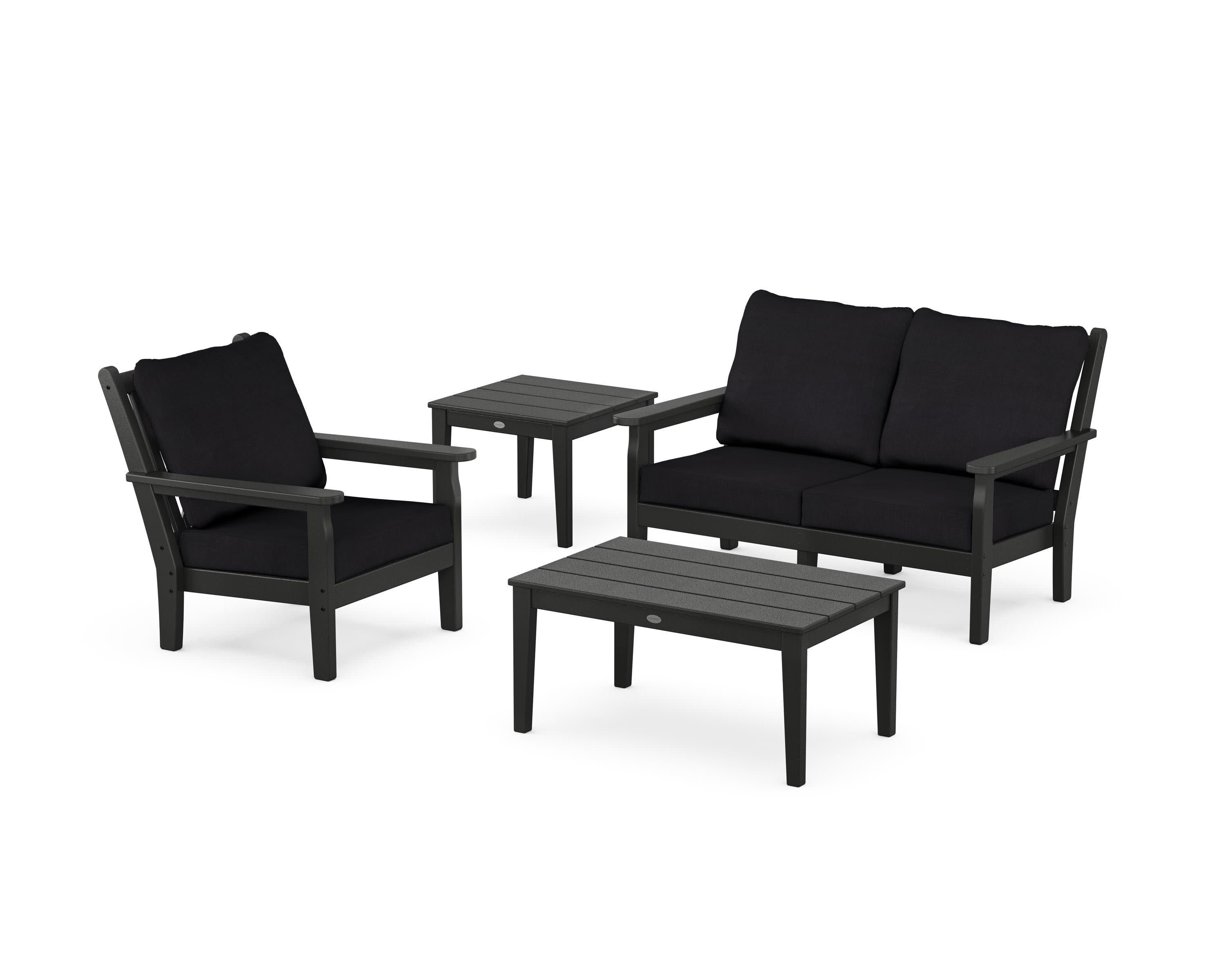 Chippendale 4-Piece Deep Seating Set in Black / Midnight Linen