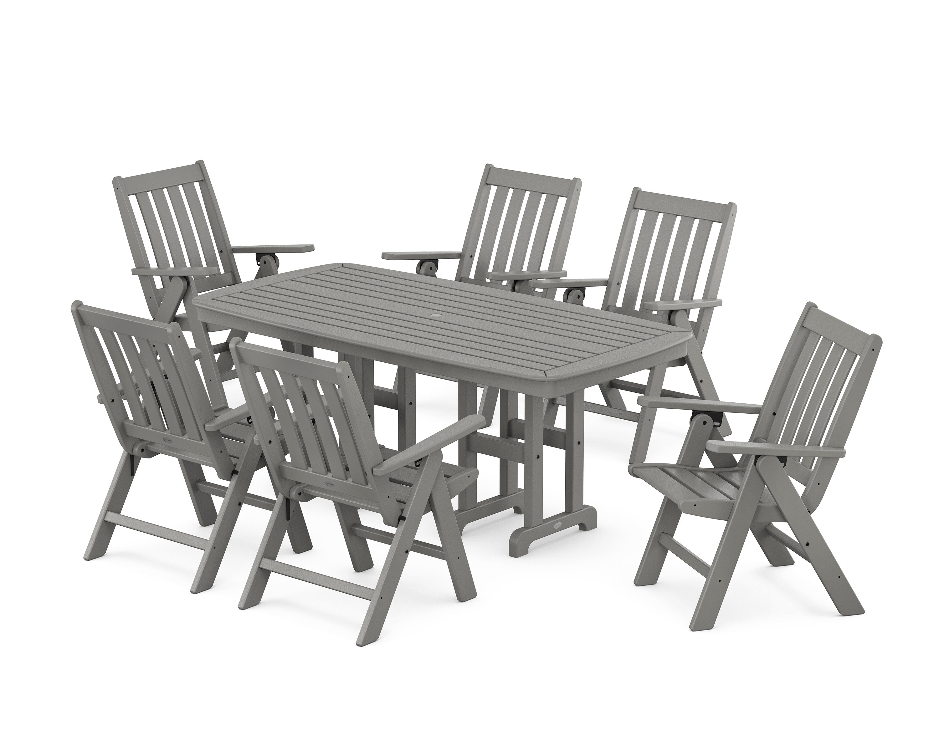 Vineyard Folding Chair 7-Piece Dining Set in Slate Grey