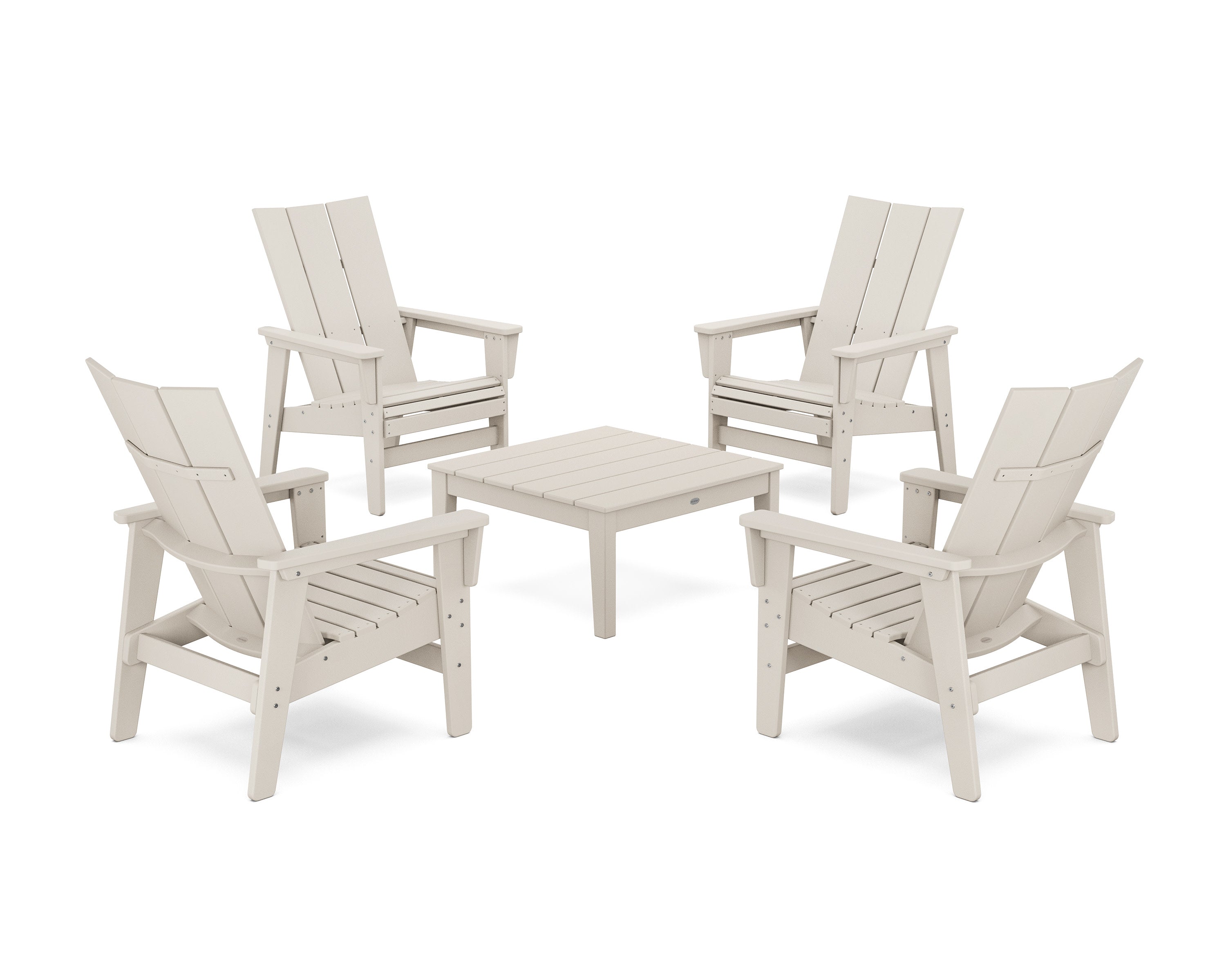 5-Piece Modern Grand Upright Adirondack Chair Conversation Group in Sand
