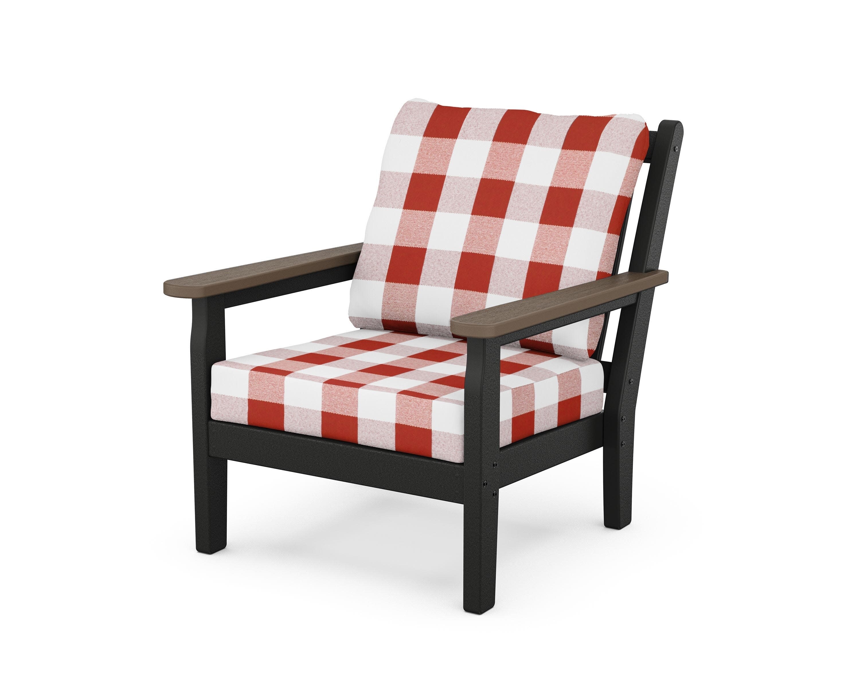 Chippendale Deep Seating Chair in Black / Kona / Buffalo Plaid Crimson