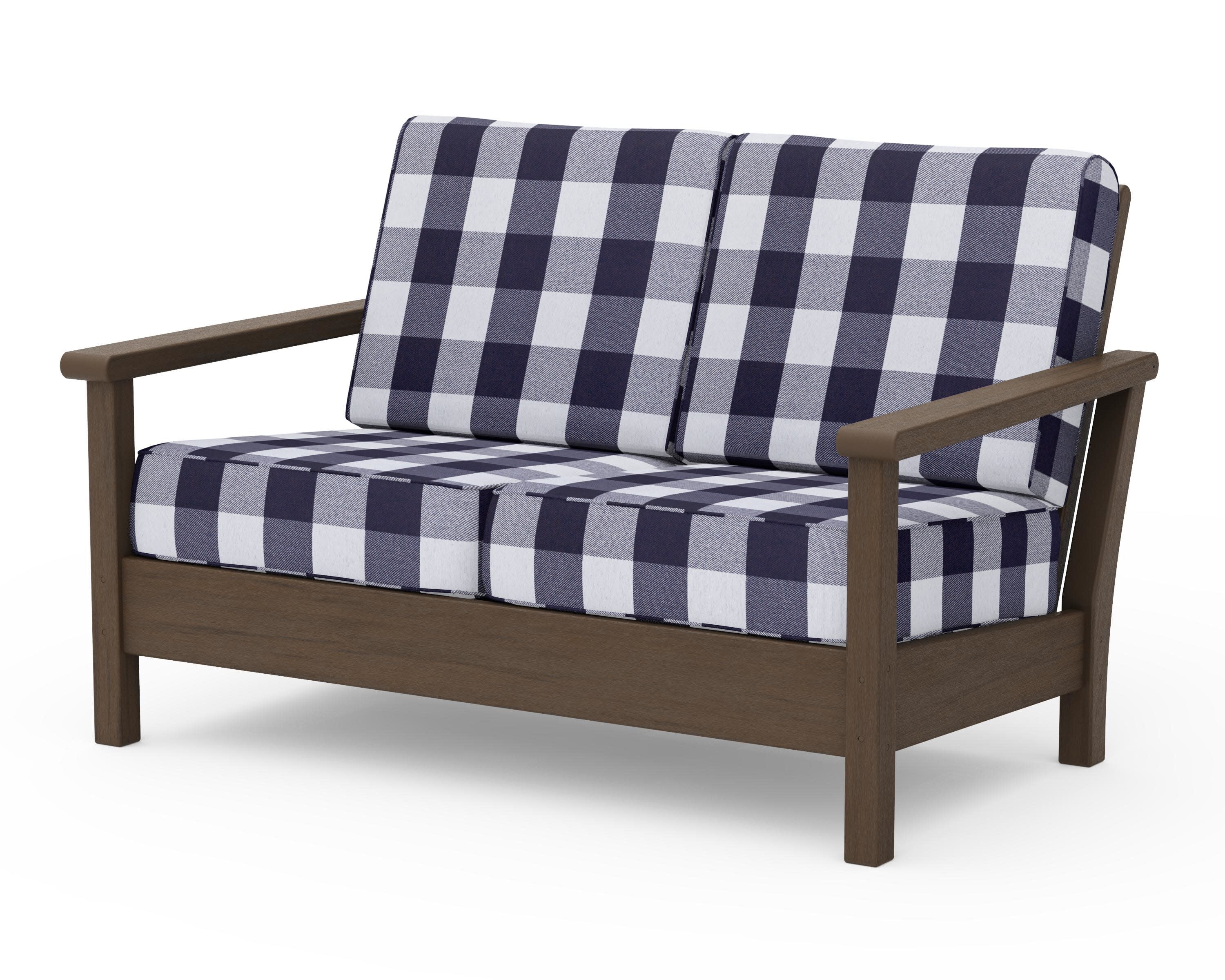 Harbour Deep Seating Loveseat in Kona / Buffalo Plaid Navy