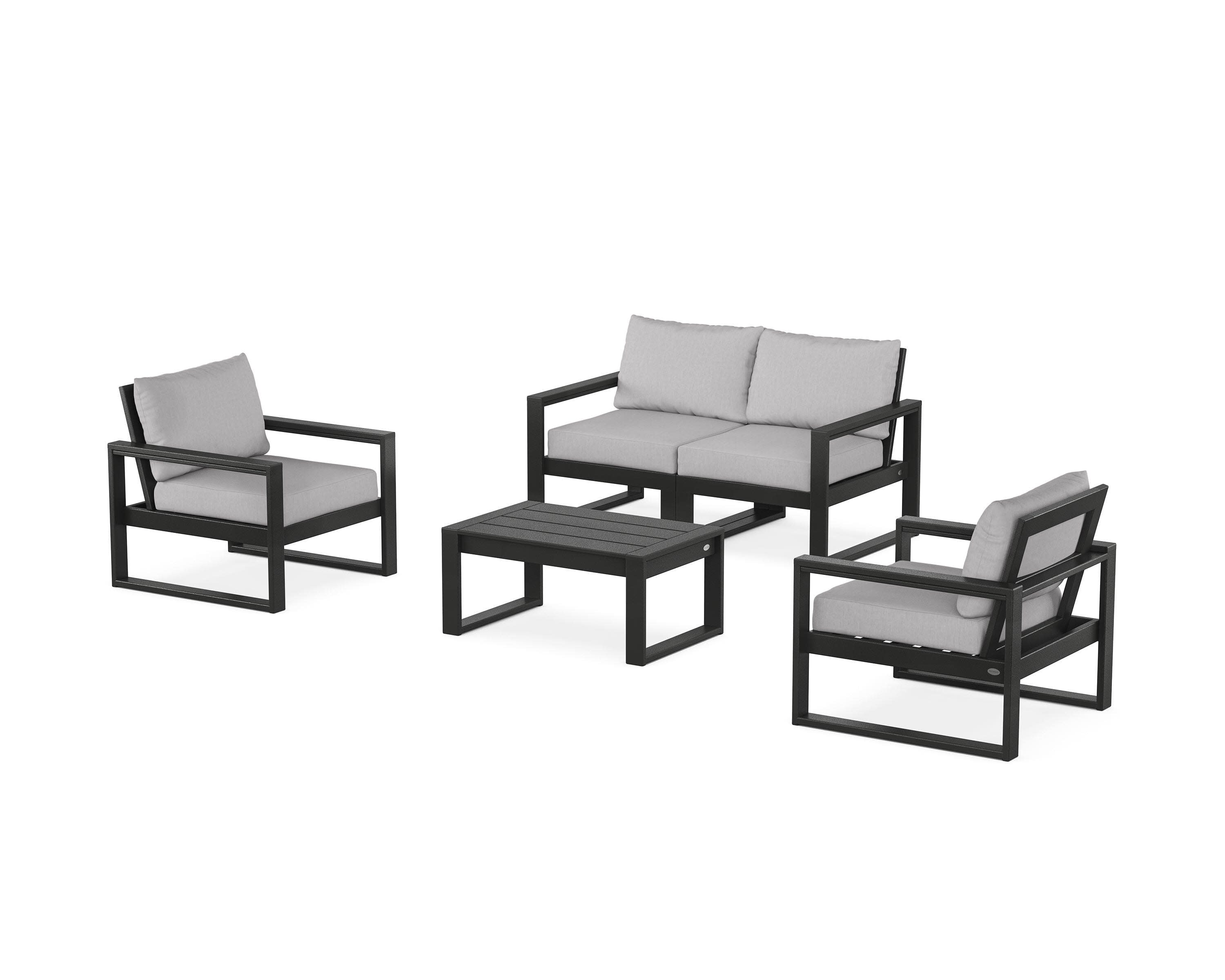 EDGE Sectional 4-Piece Deep Seating Set with Loveseat in Black / Granite