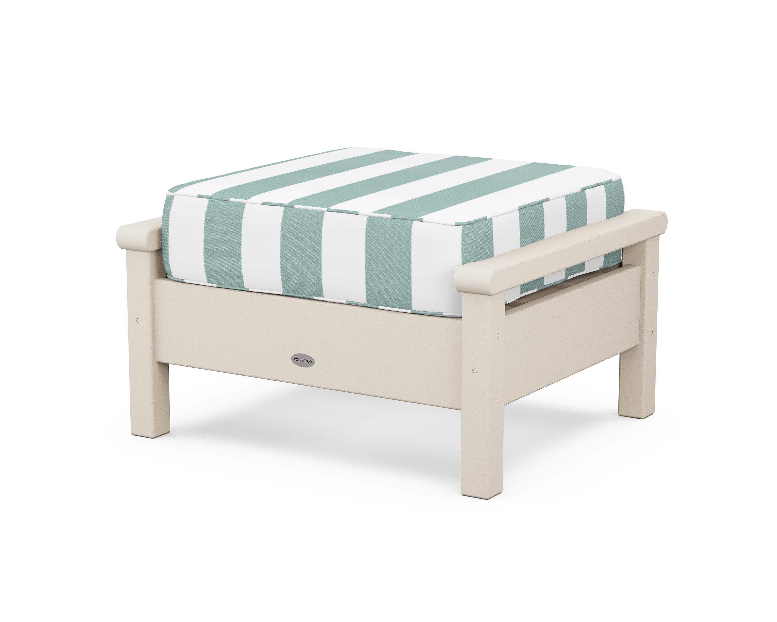 Harbour Deep Seating Ottoman in Sand / Cabana Stripe Glacier Spa
