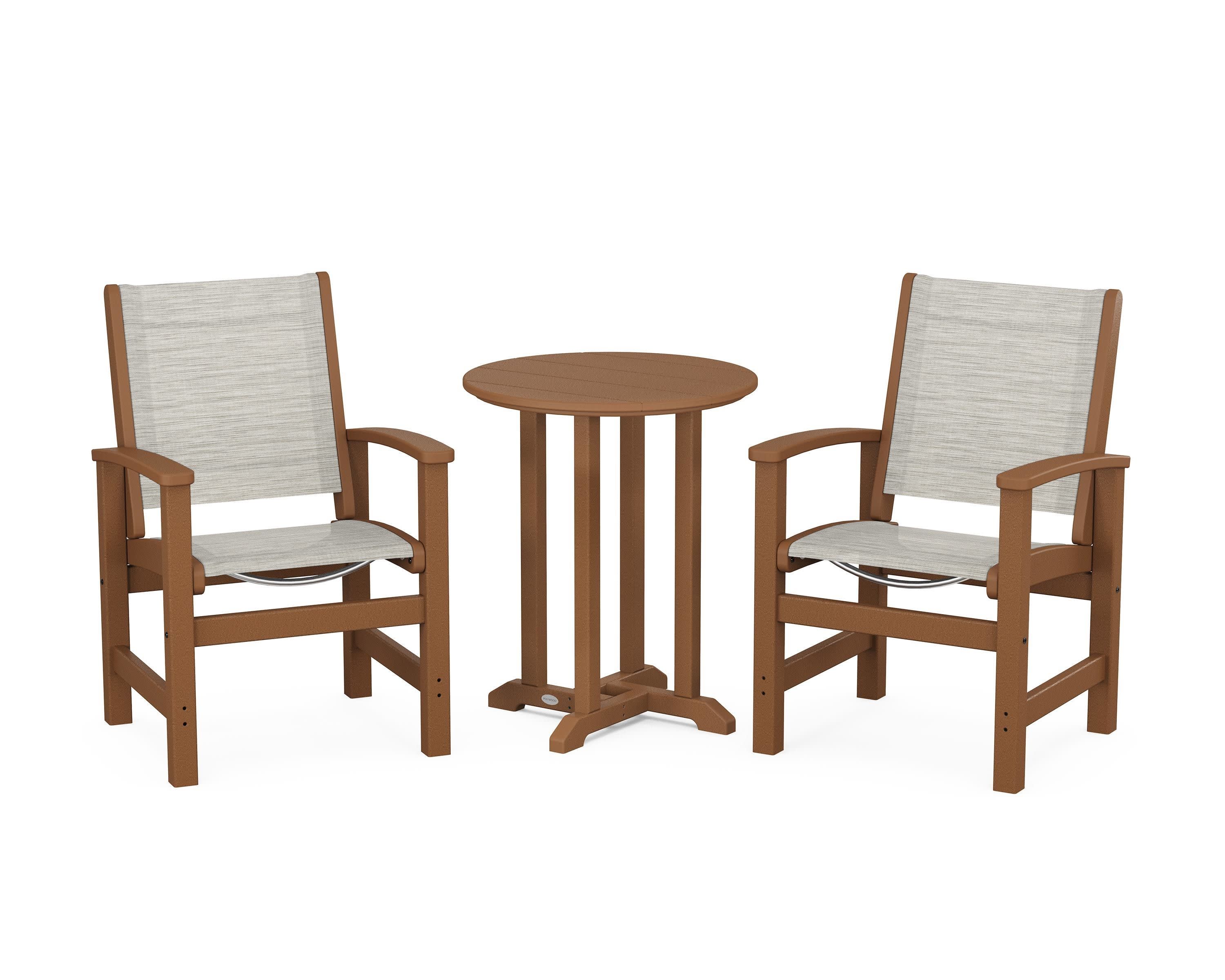Coastal 3-Piece Round Bistro Dining Set in Teak / Birch Sling