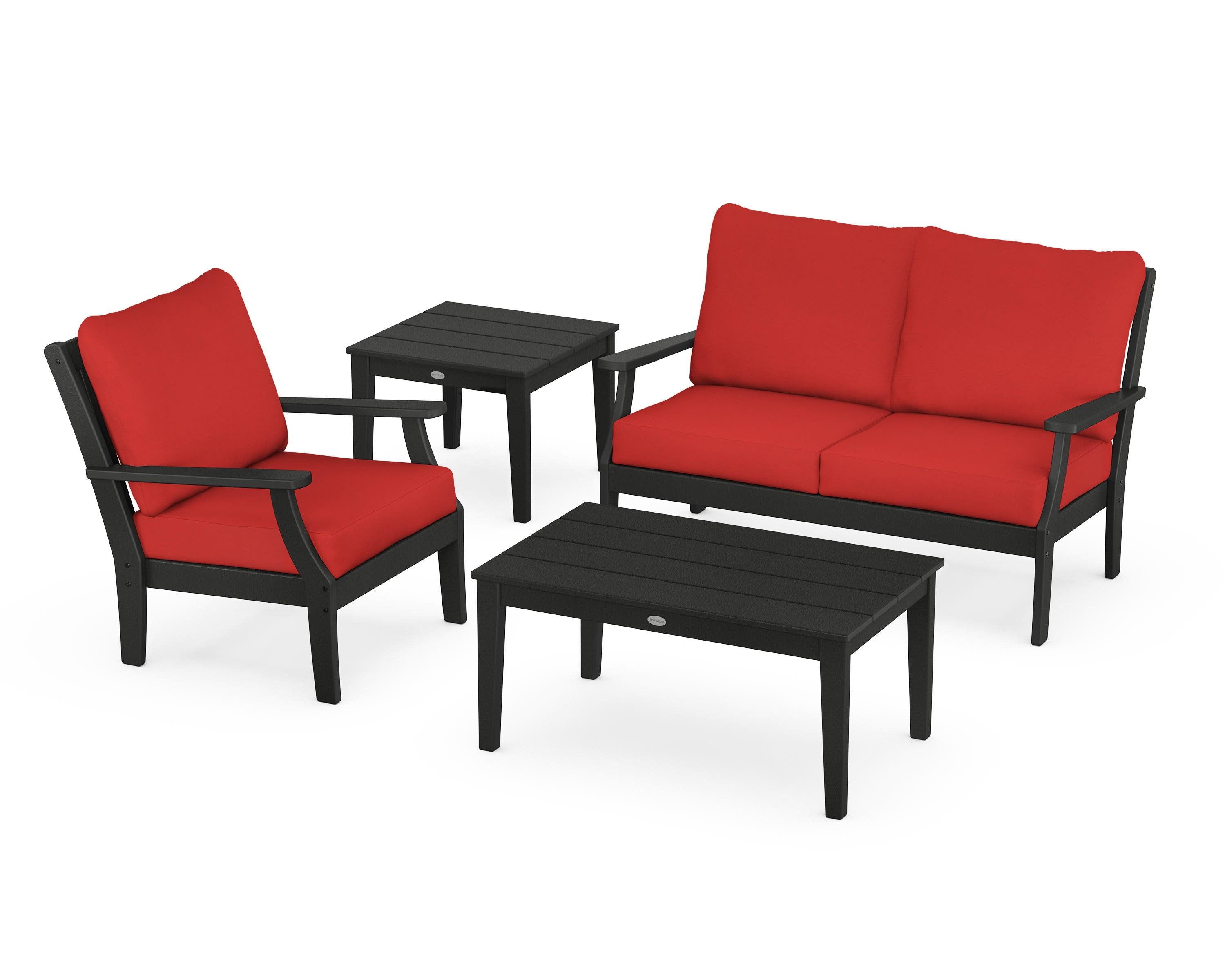 Braxton 4-Piece Deep Seating Set in Black / Crimson Linen