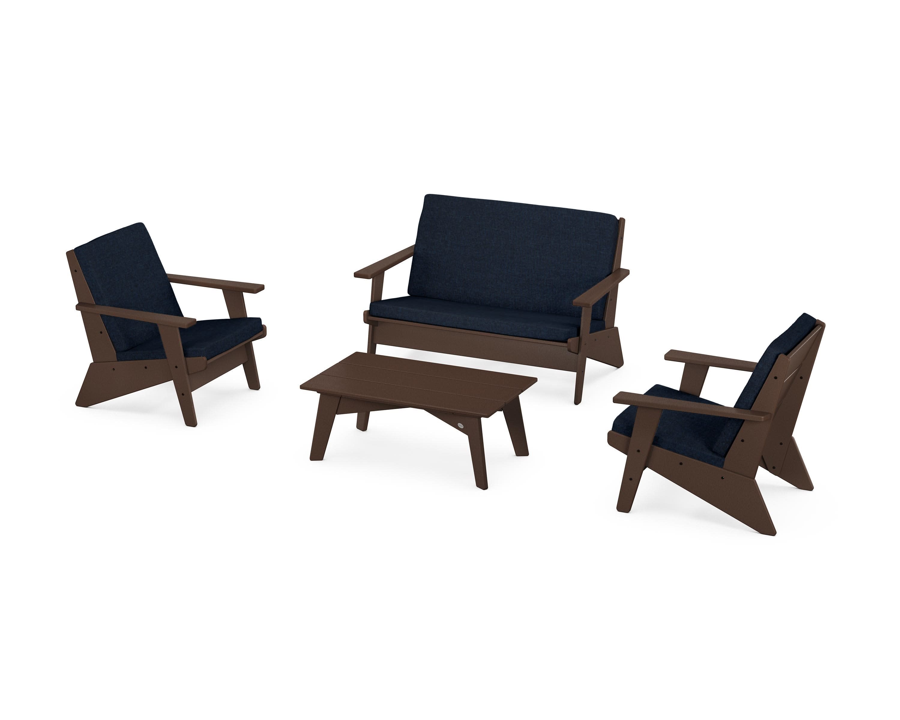 Riviera Modern Lounge 4-Piece Set in Mahogany / Marine Indigo