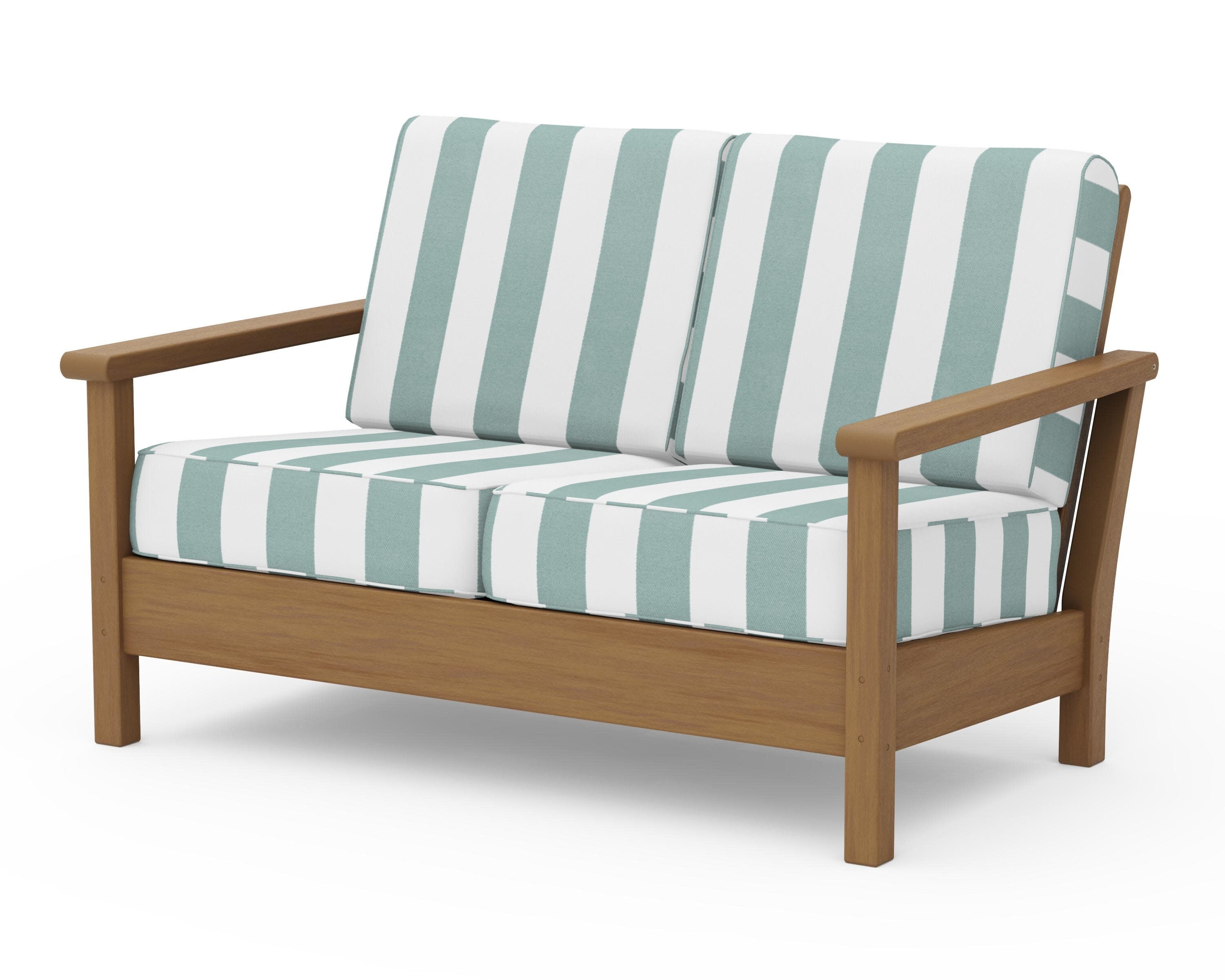 Harbour Deep Seating Loveseat in Natural / Cabana Stripe Glacier Spa