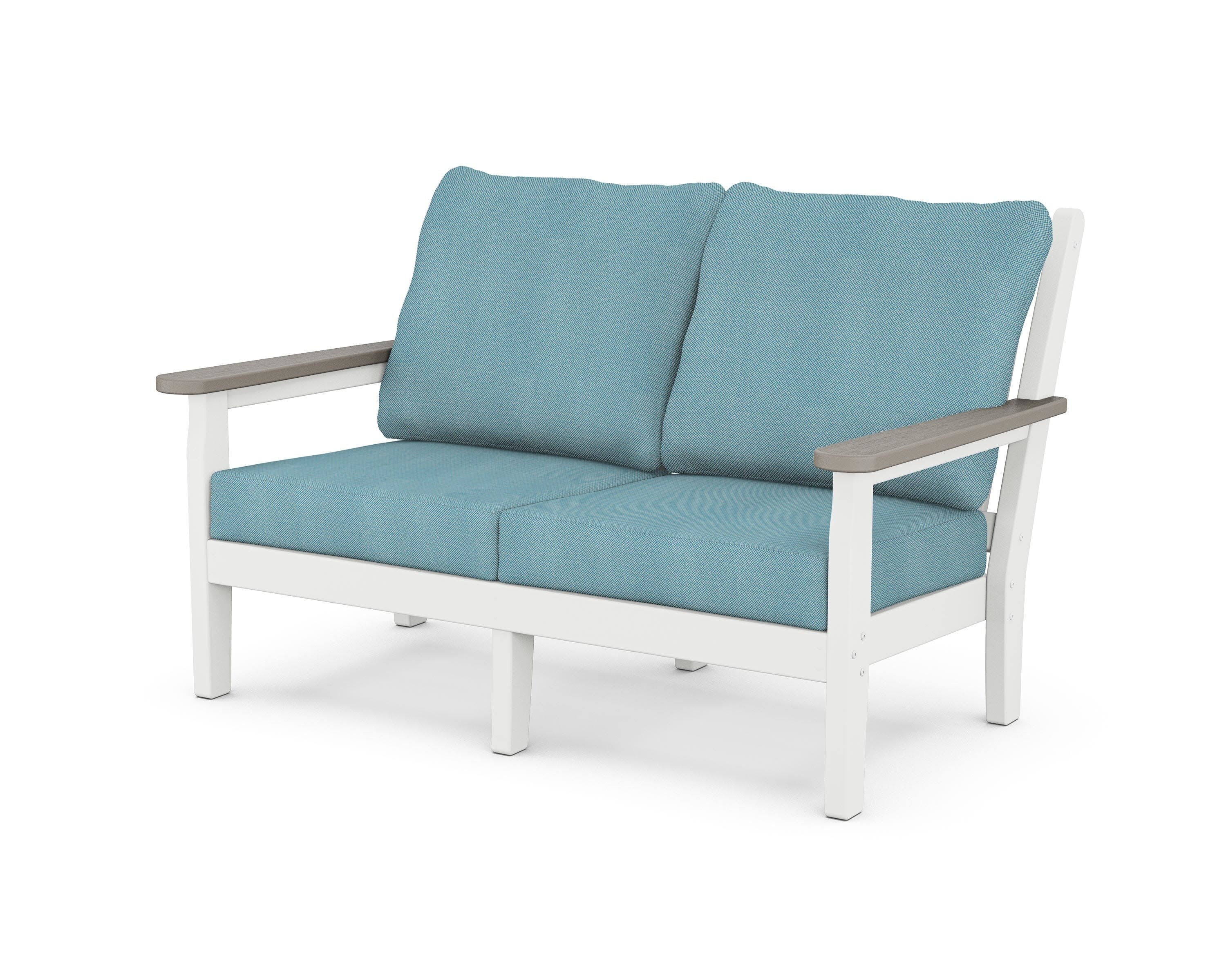 Chippendale Deep Seating Loveseat in White / Driftwood / Lattice Sky Blue