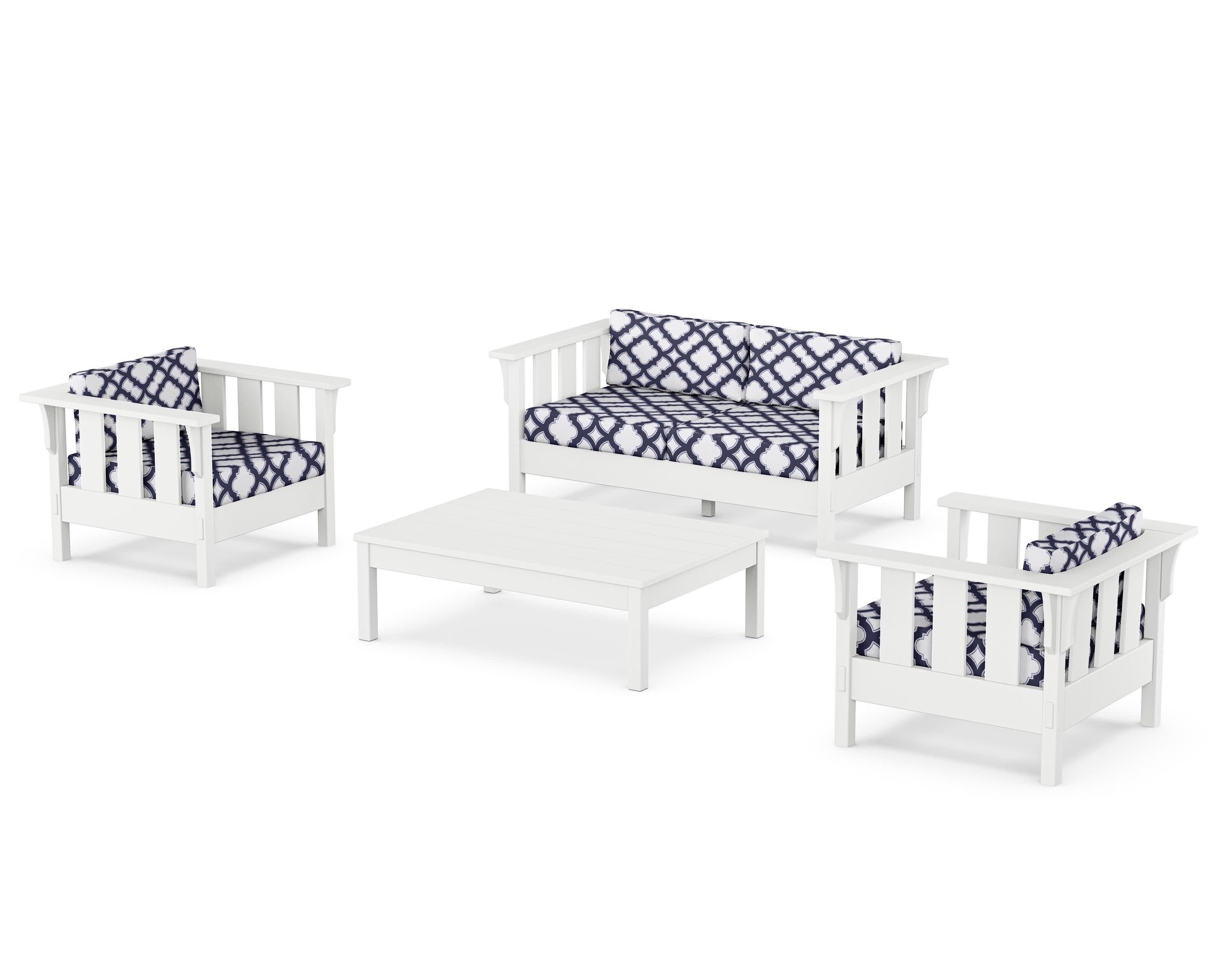 Acadia 4-Piece Deep Seating Set with Loveseat in White / Trellis Navy