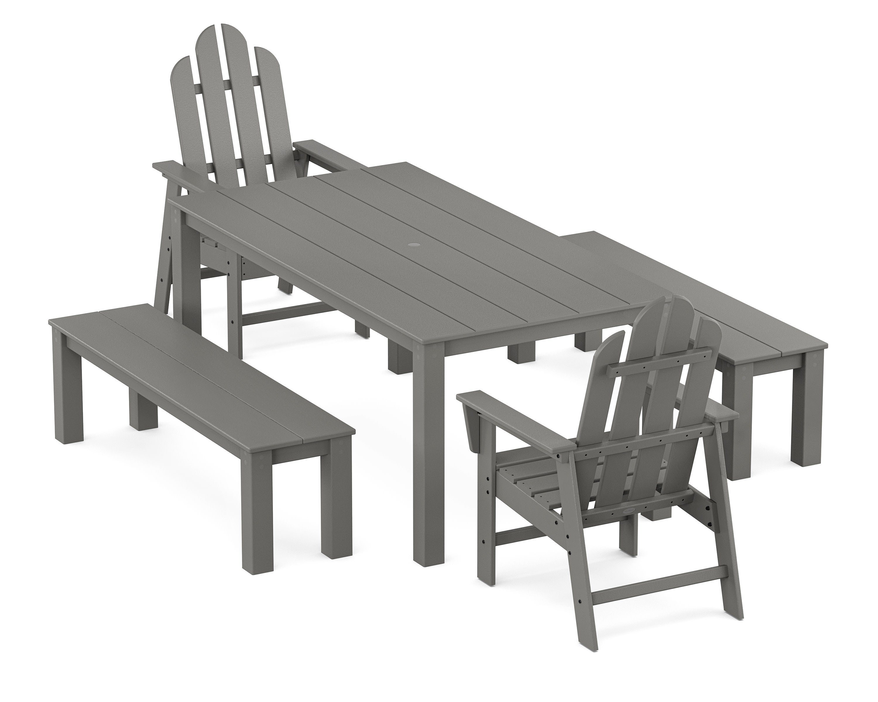 Long Island 5-Piece Parsons Dining Set with Benches in Slate Grey