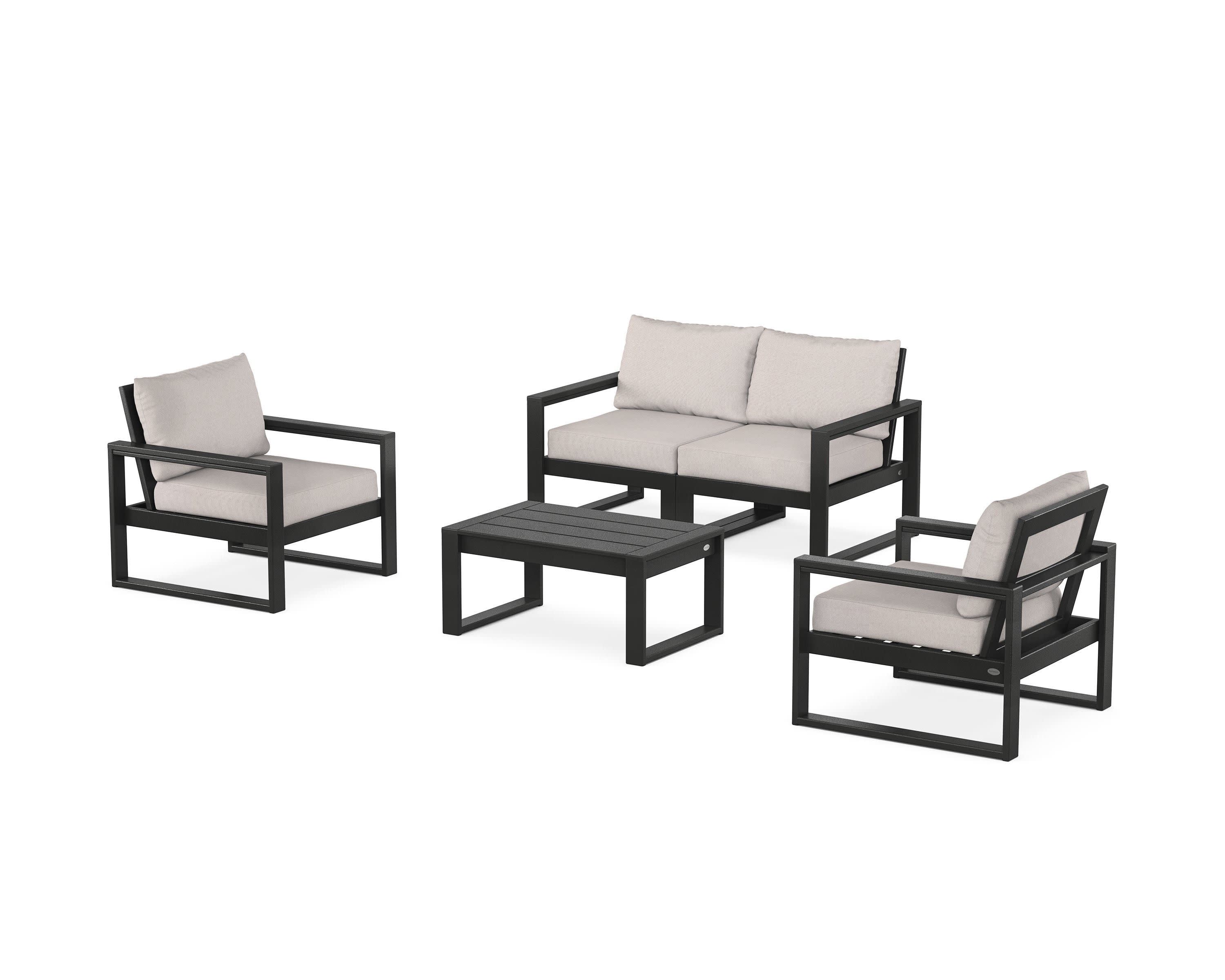 EDGE Sectional 4-Piece Deep Seating Set with Loveseat in Black / Dune Burlap