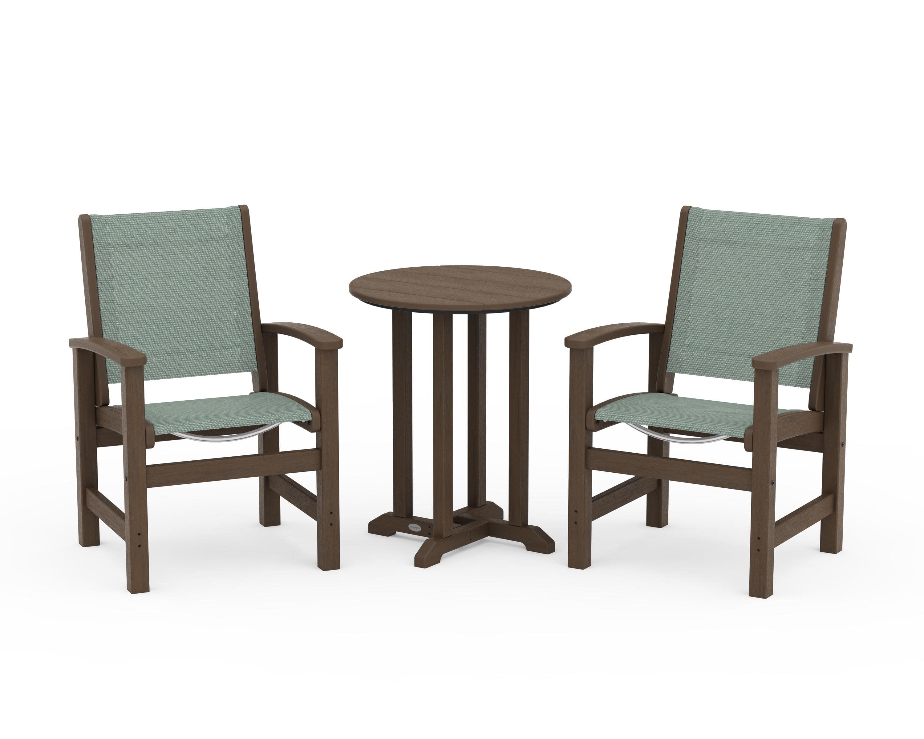 Coastal 3-Piece Round Bistro Dining Set in Kona / Dupioni Sea Mist Sling