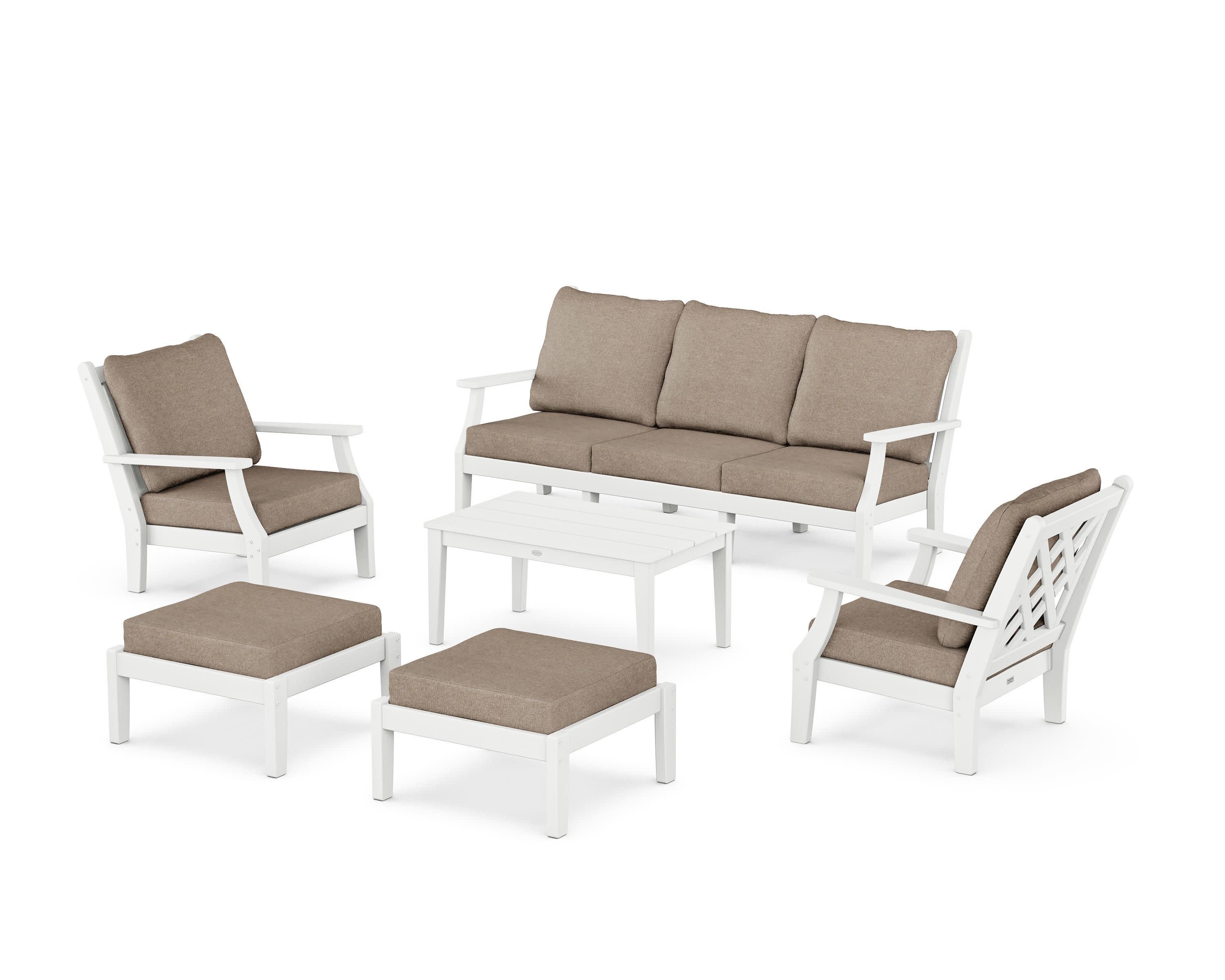 Wovendale 6-Piece Lounge Sofa Set in White / Spiced Burlap