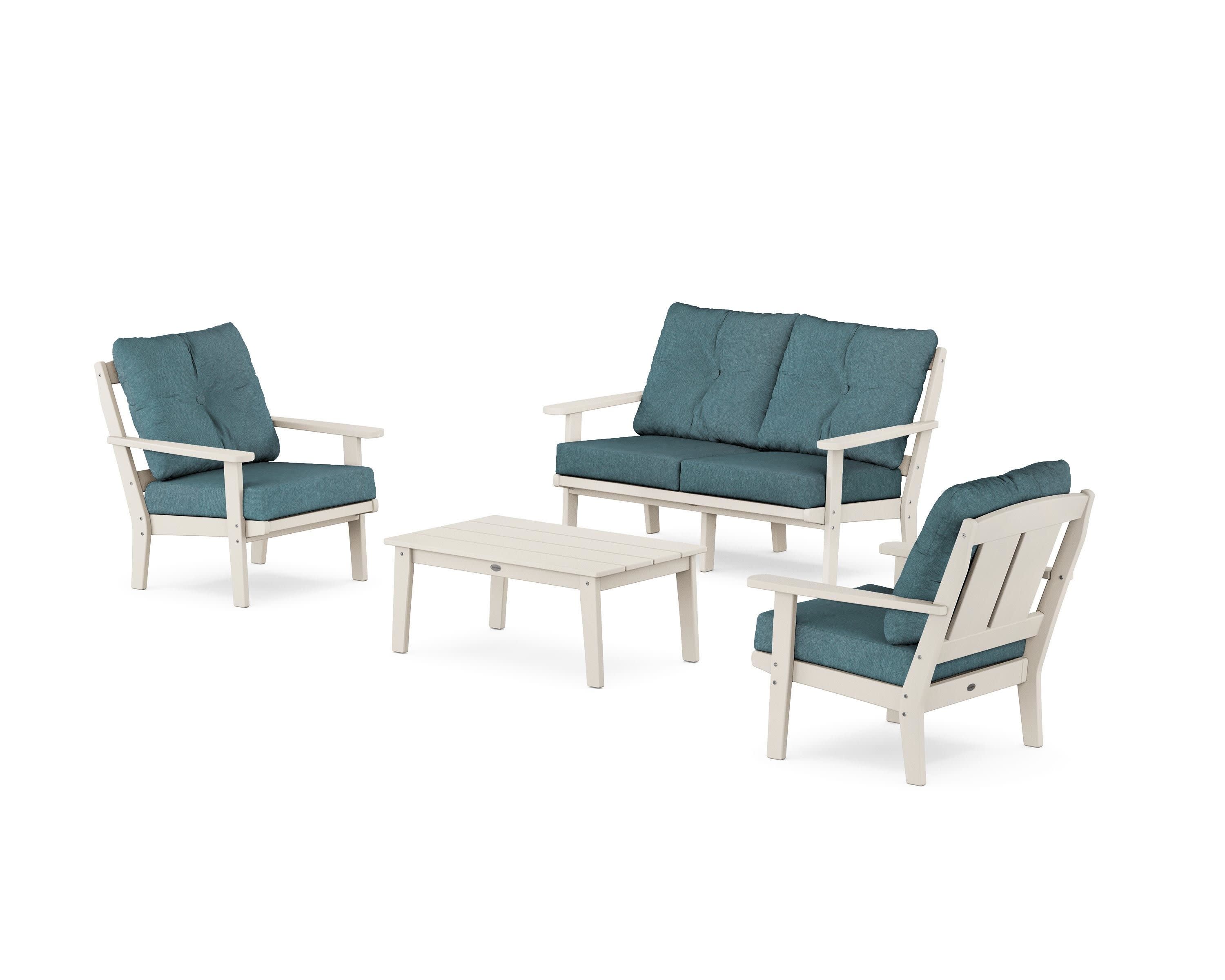 Mission 4-Piece Deep Seating Set with Loveseat in Sand / Ocean Teal