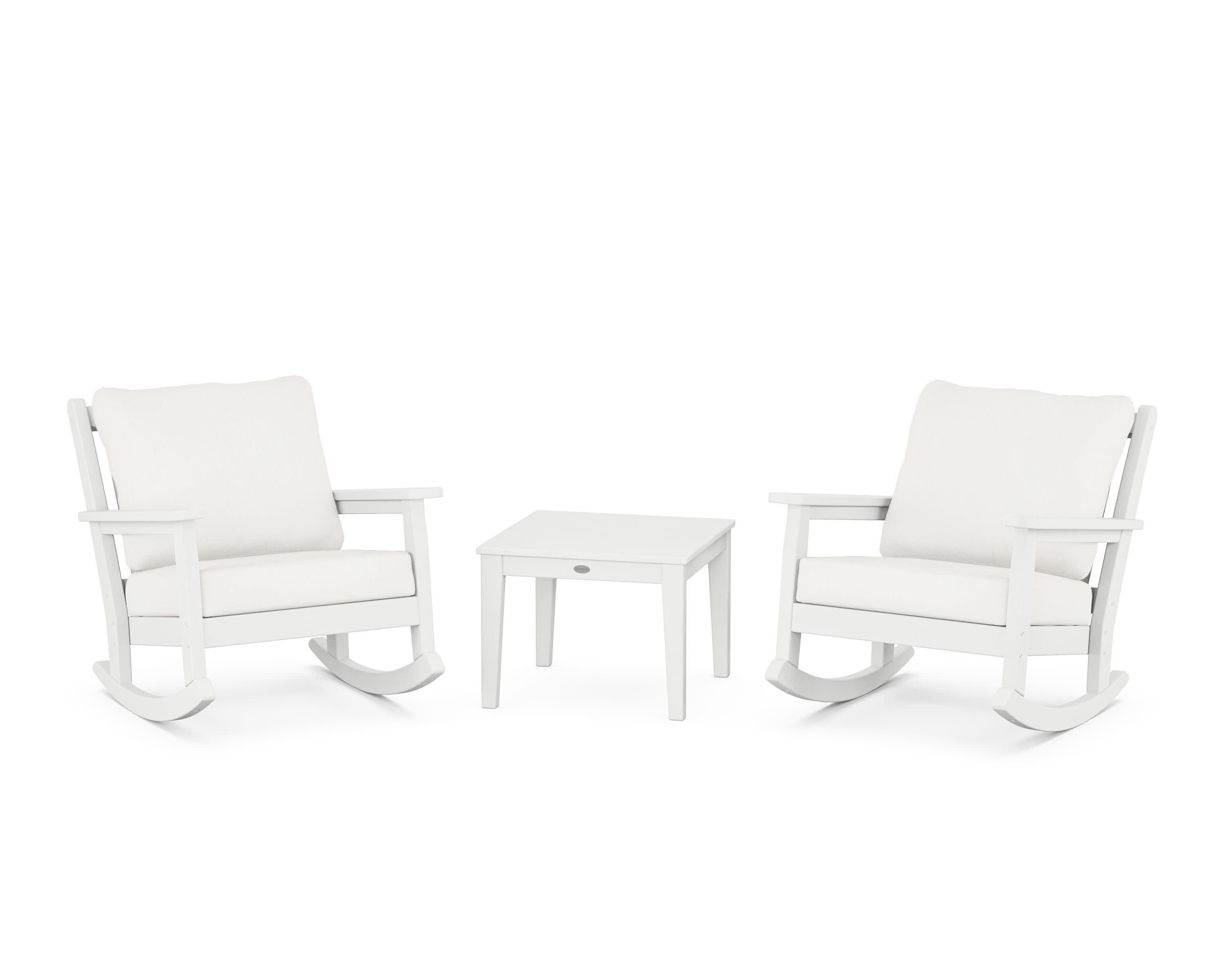 Chippendale 3-Piece Deep Seating Rocker Set in White / Natural Linen