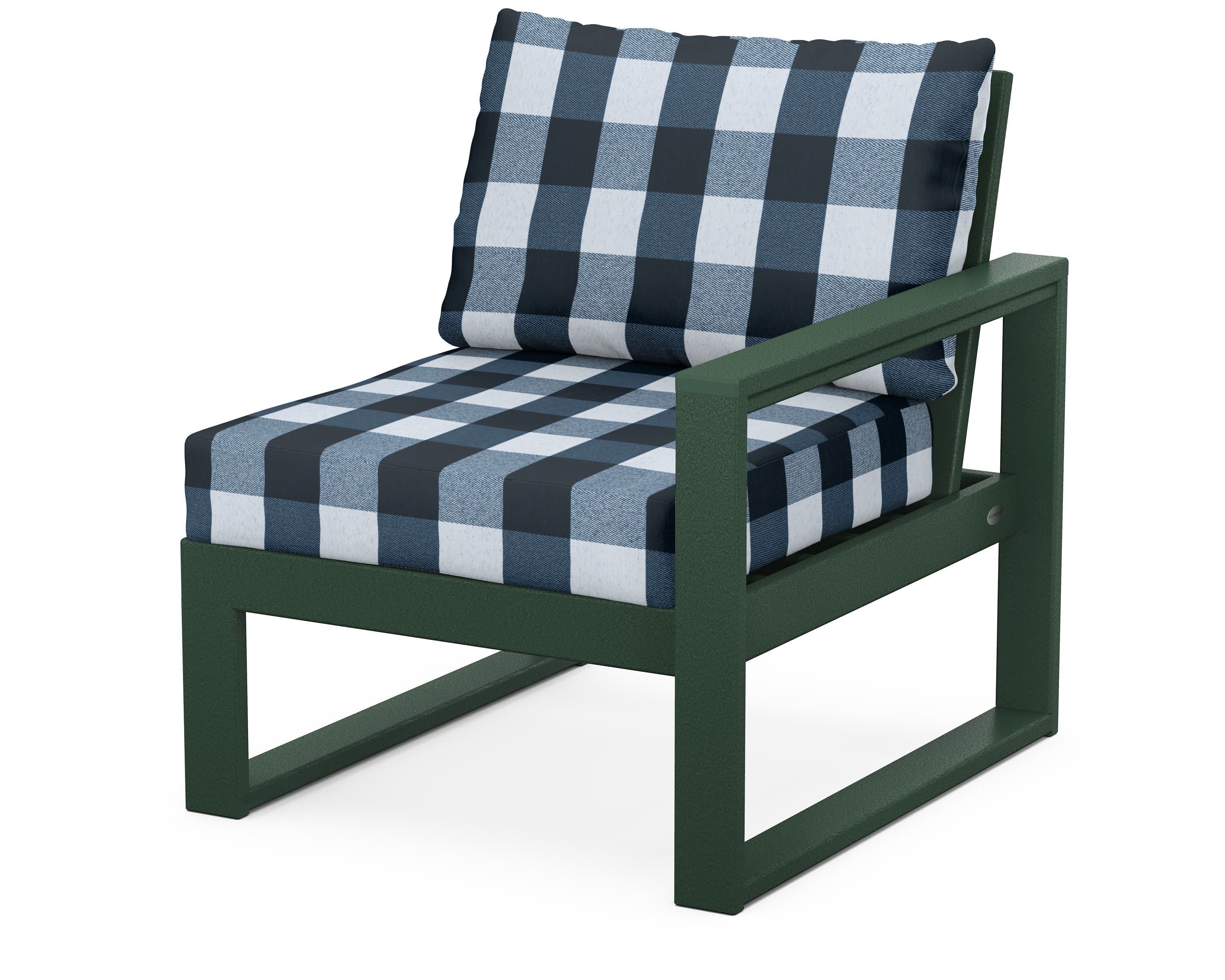 EDGE Modular Right Arm Chair in Green / Buffalo Plaid Marine Indigo