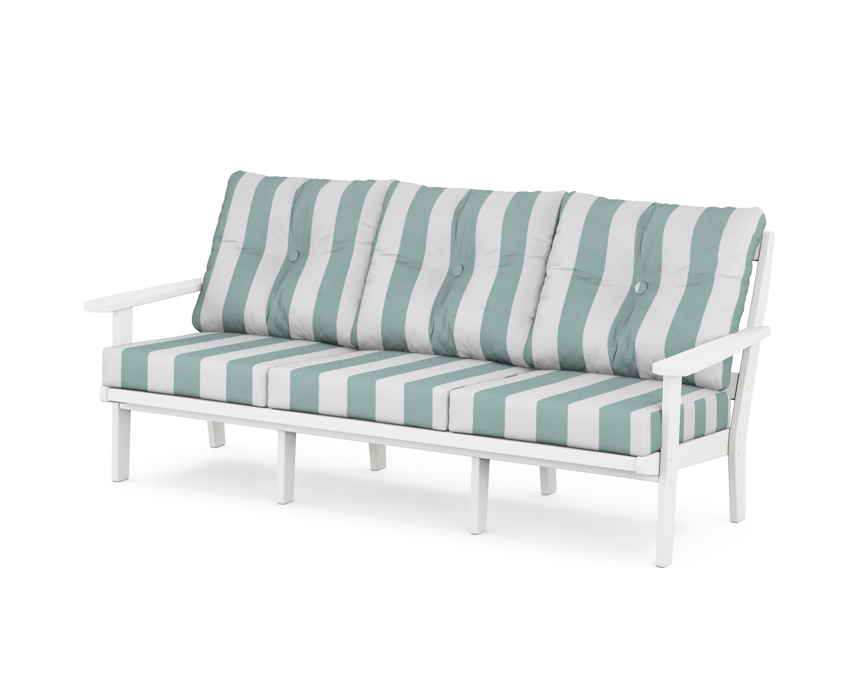 Mission Deep Seating Sofa in White / Cabana Stripe Glacier Spa
