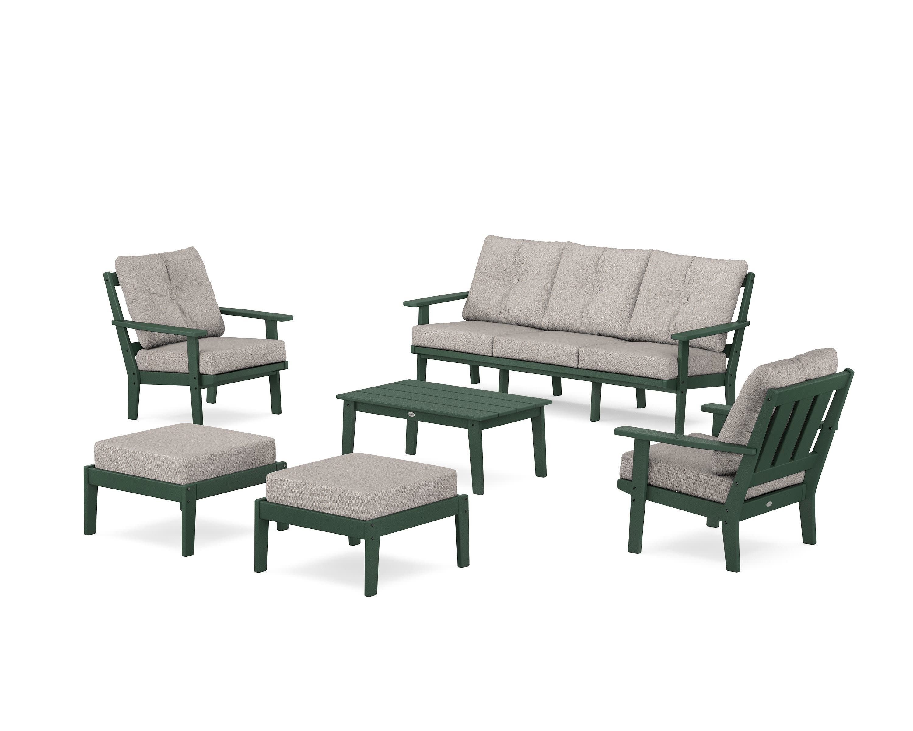 Oxford 6-Piece Lounge Sofa Set in Green / Weathered Tweed
